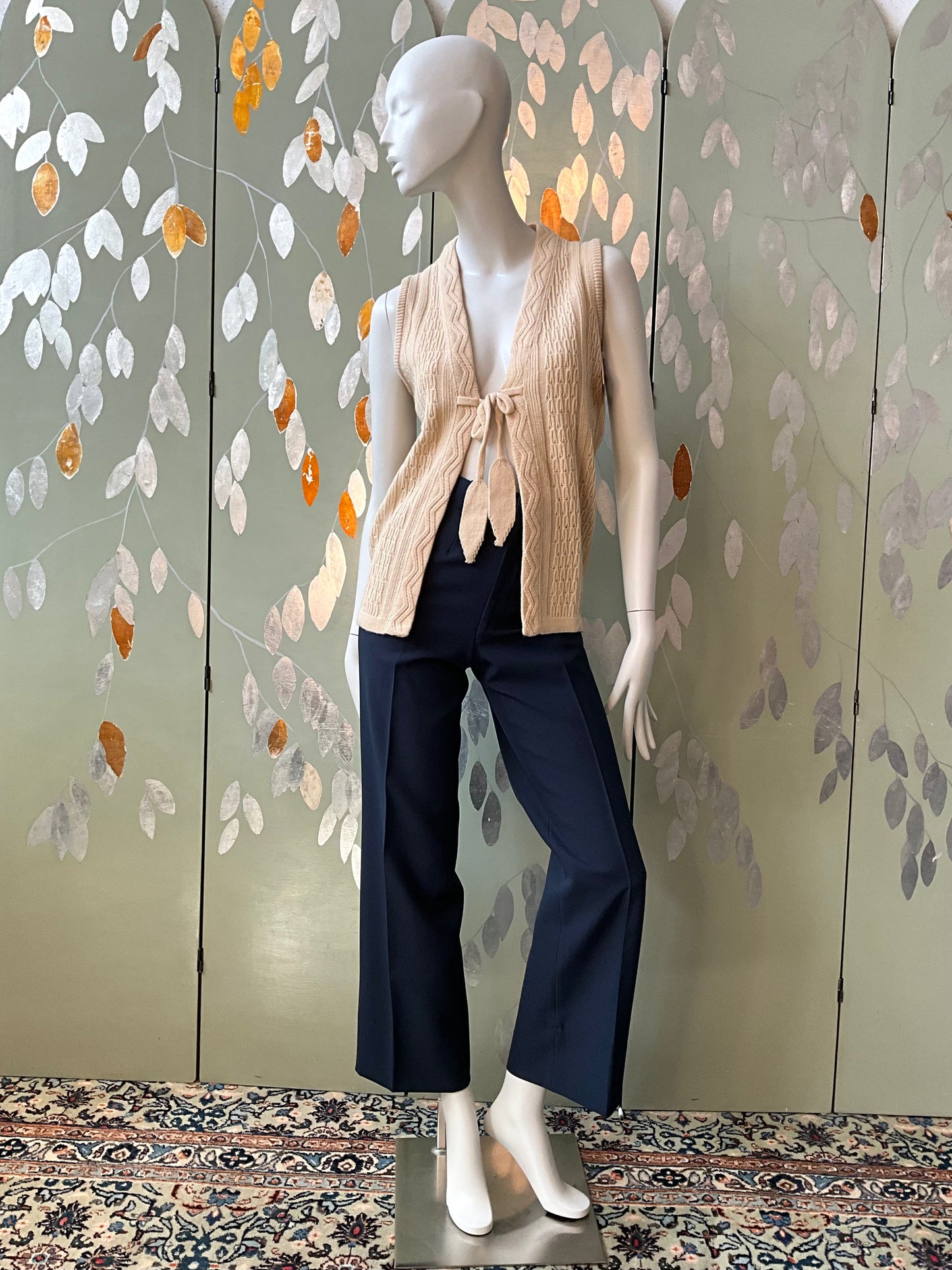 Vintage 1980s Deadstock Cream Knit Sweater Vest Waistcoat Top