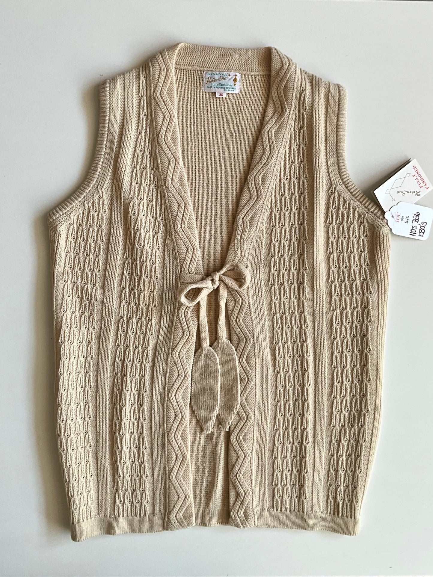 Vintage 1980s Deadstock Cream Knit Sweater Vest Waistcoat Top