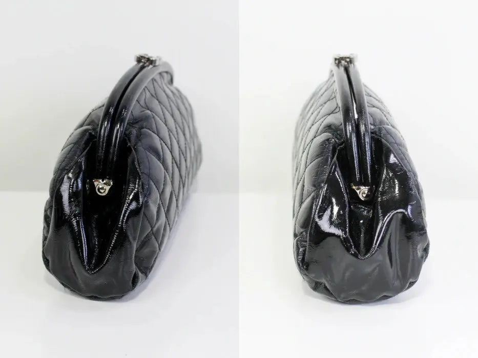 Vintage 2000s Chanel Mademoiselle Black Half Moon Quilted Leather Clutch