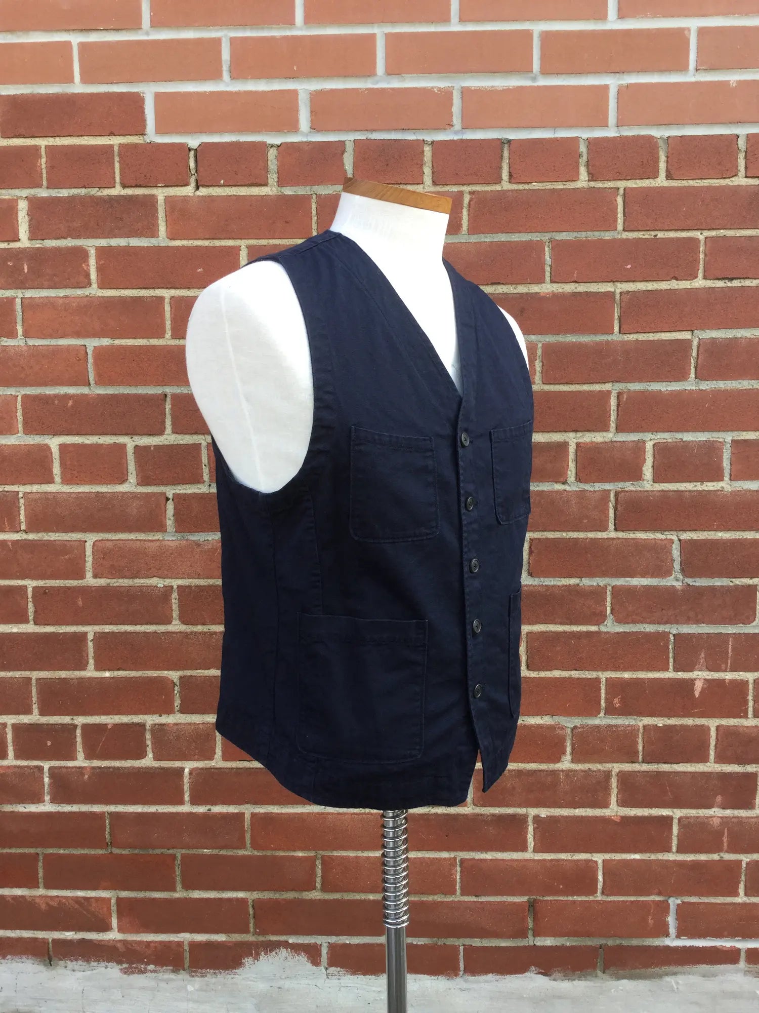 2010s Universal Works Navy Cotton Work Waistcoat, Large