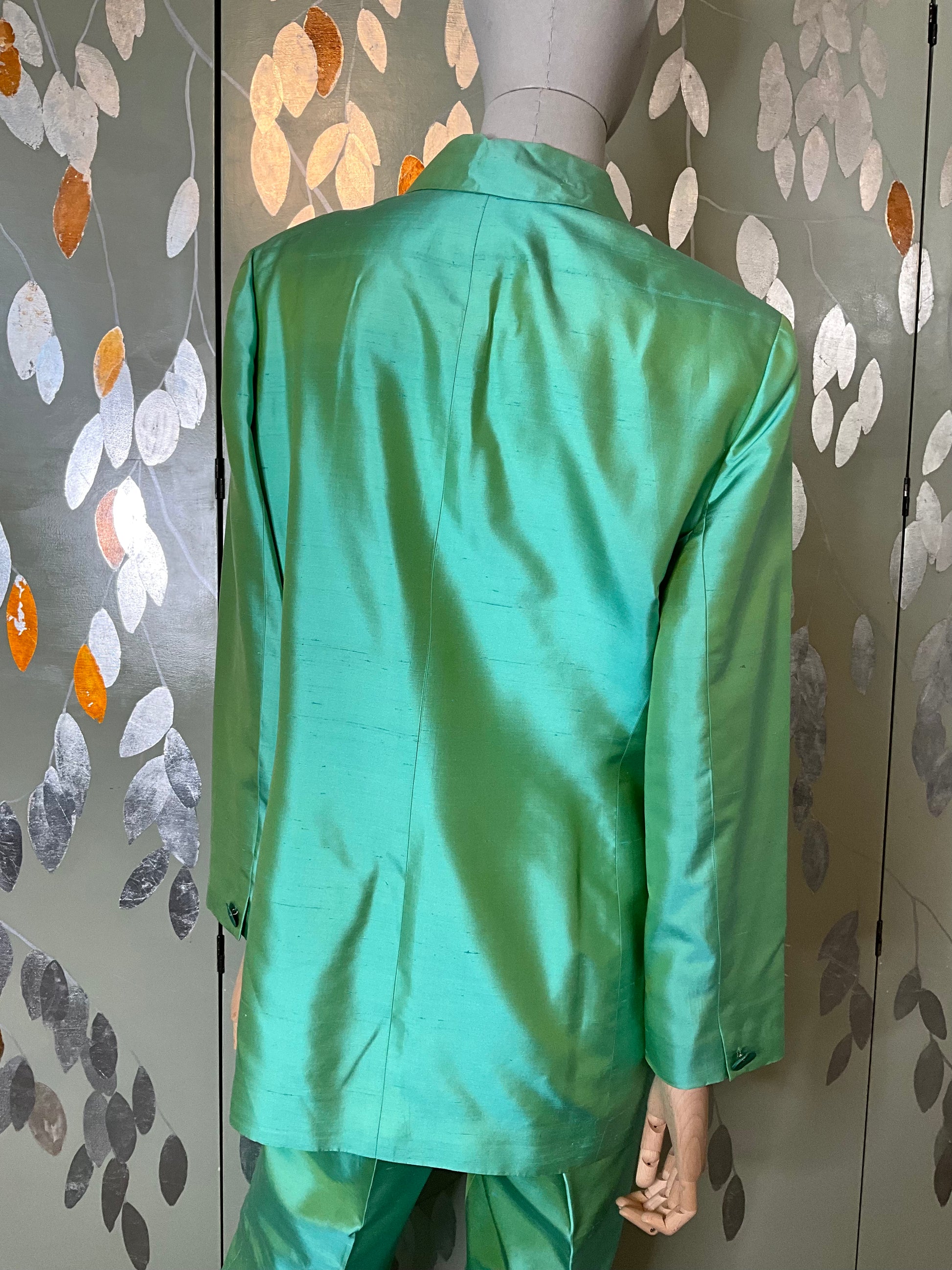 Vintage 1990s Green Silk Pant Suit, Dana Buchman, Large 