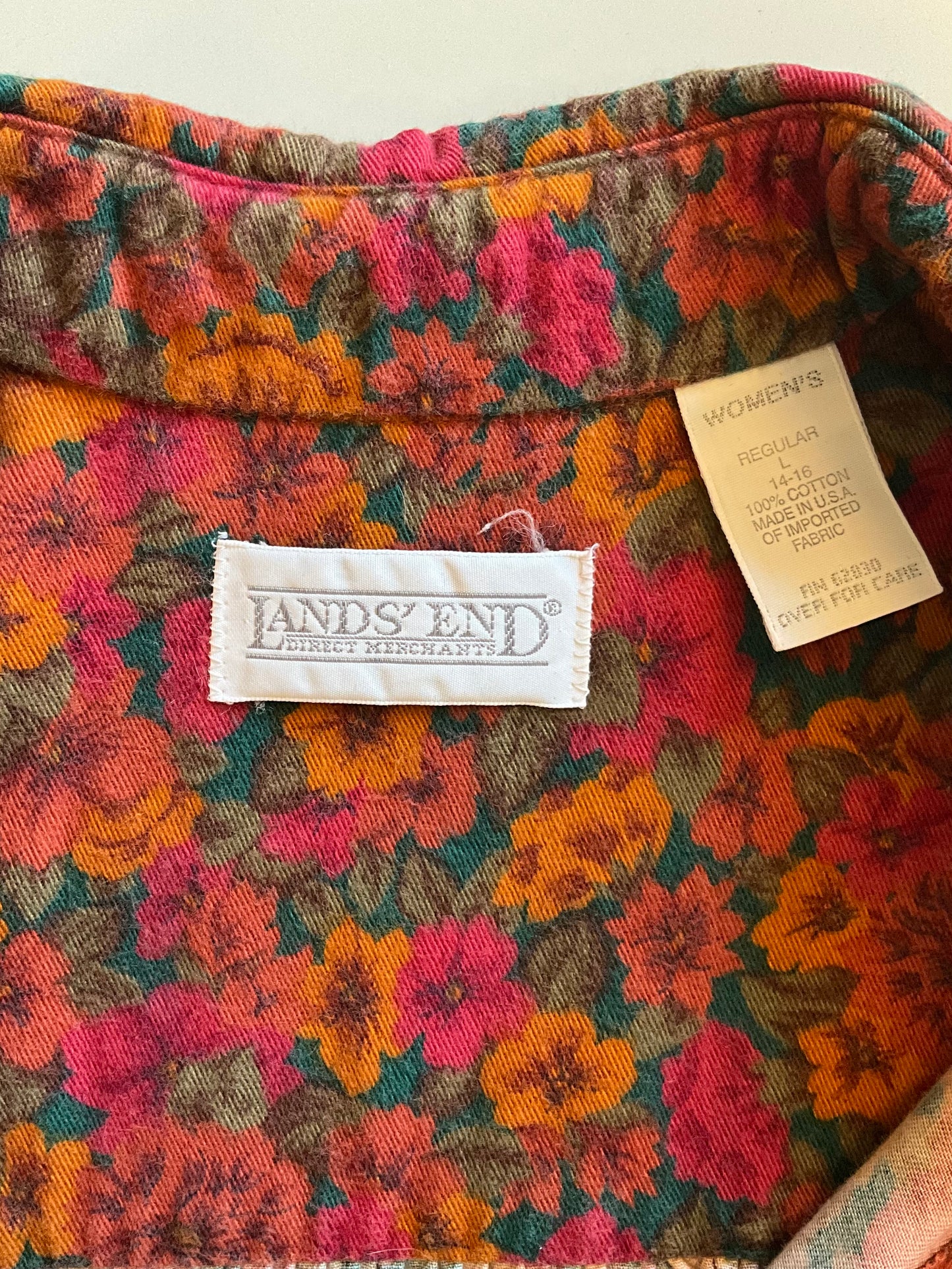 Vintage 1990s Dark Autumn Floral Button Down Collar Cotton Shirt, Large 