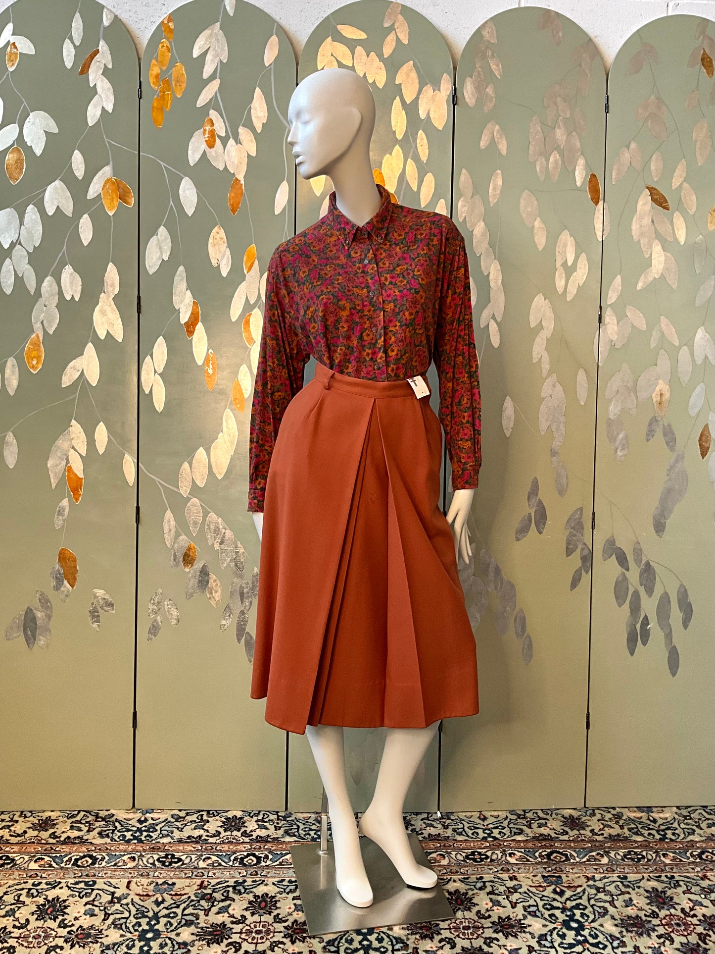 Vintage 1990s Dark Autumn Floral Button Down Collar Cotton Shirt, Large 