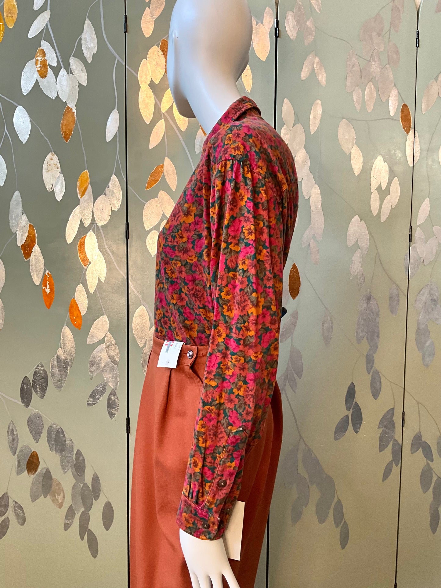 Vintage 1990s Dark Autumn Floral Button Down Collar Cotton Shirt, Large 