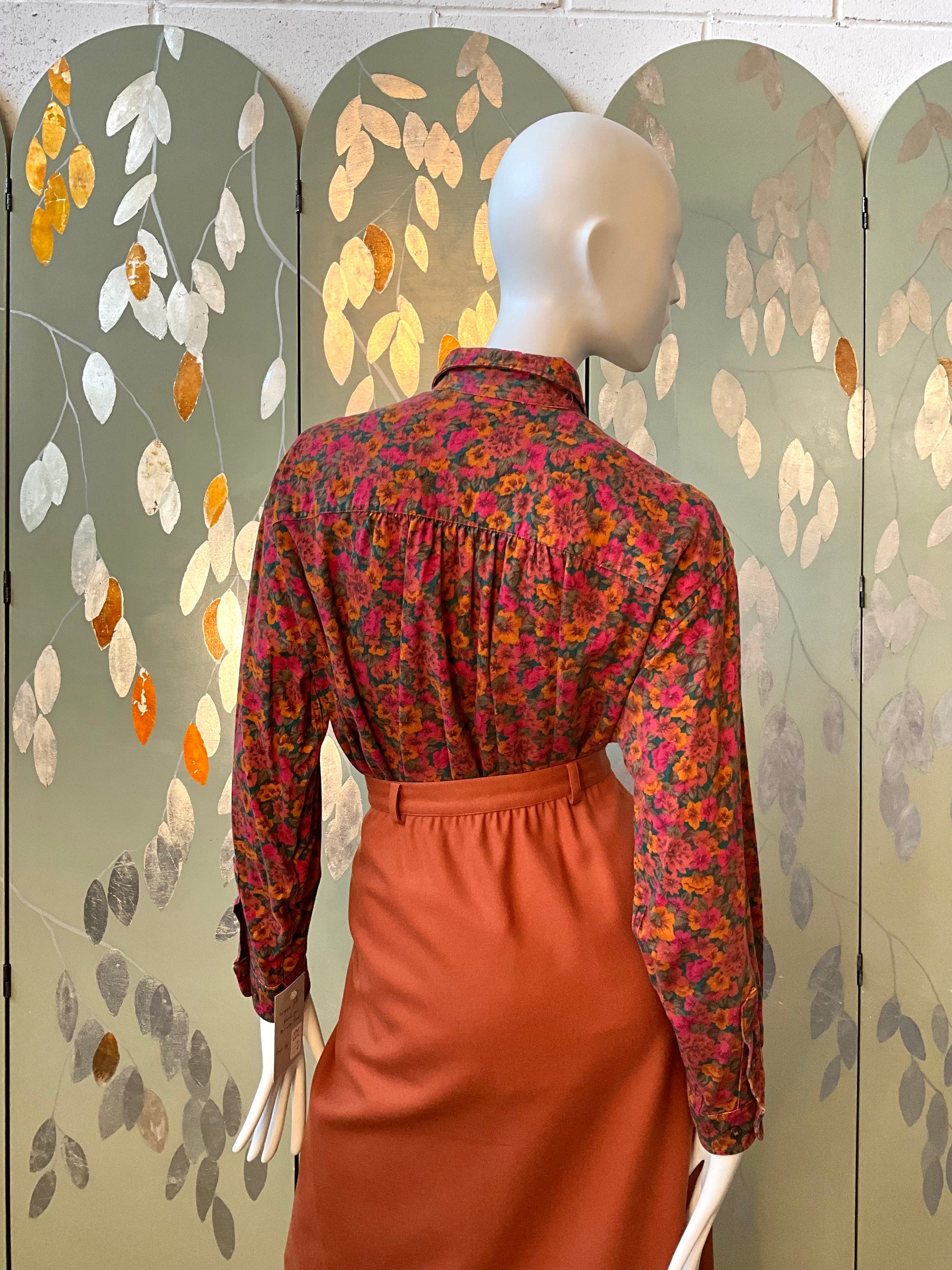 Vintage 1990s Dark Autumn Floral Button Down Collar Cotton Shirt, Large 