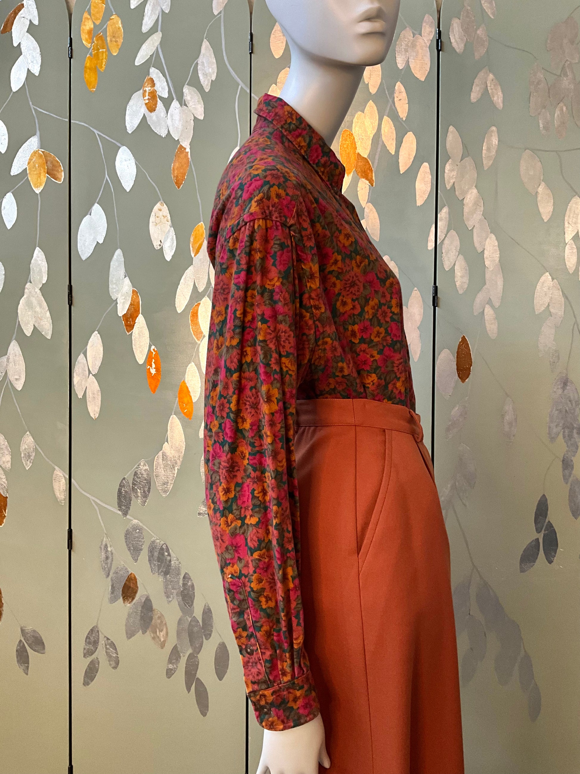 Vintage 1990s Dark Autumn Floral Button Down Collar Cotton Shirt, Large 