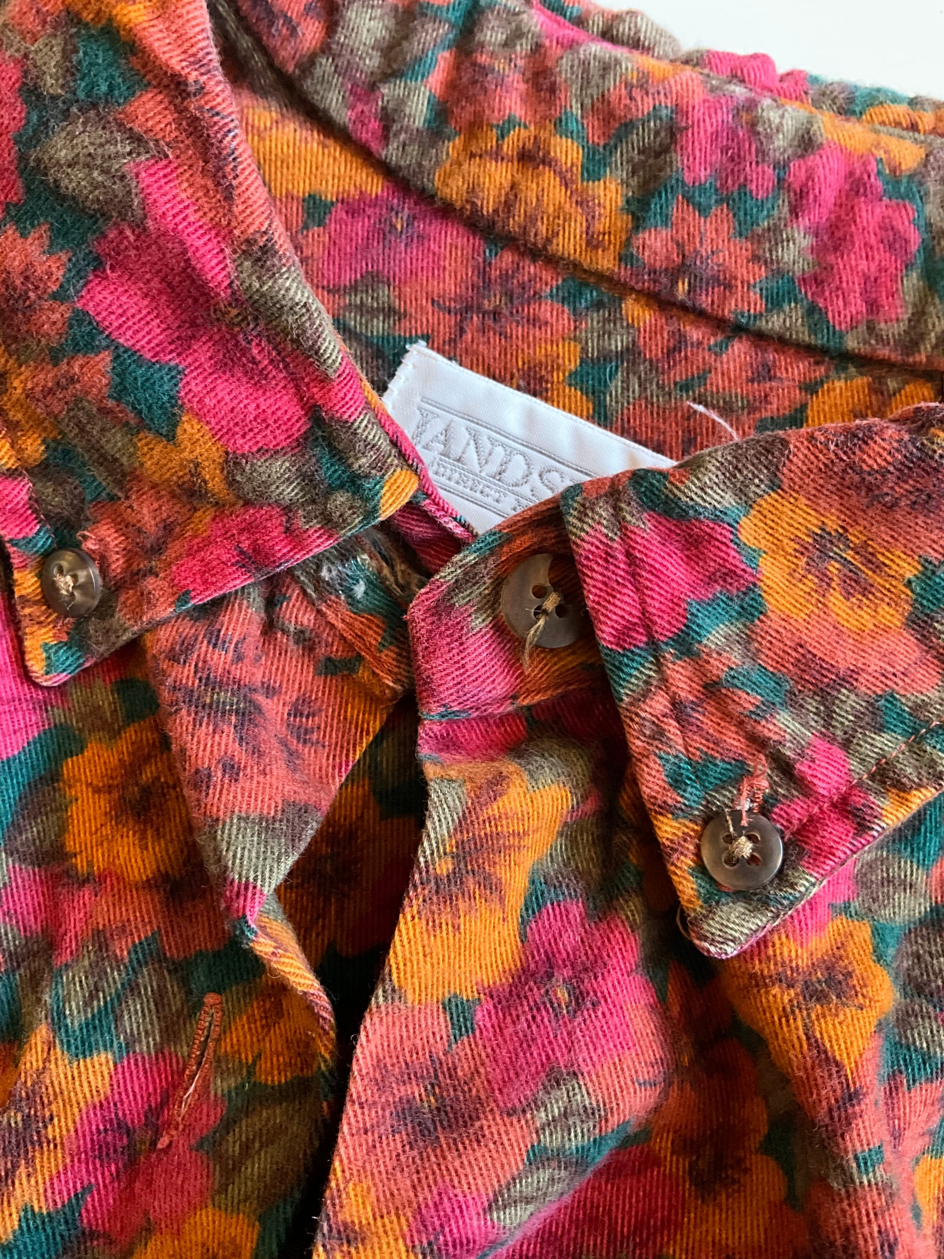 Vintage 1990s Dark Autumn Floral Button Down Collar Cotton Shirt, Large 