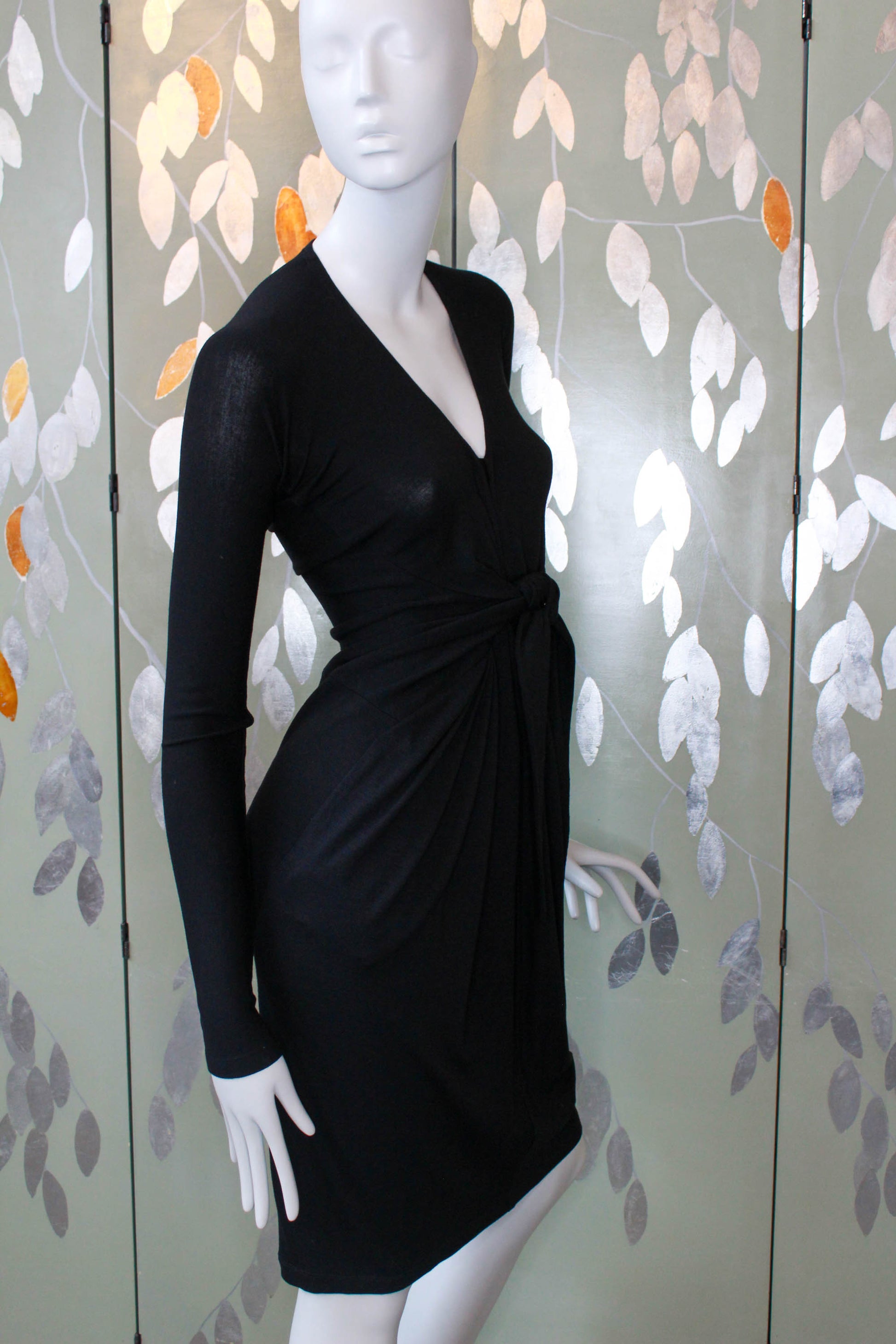 Donna Karan New York Black Knit Dress with Waist Tie, Small Ian Drummond Vintage Donna Karan New York Black Knit Dress with Waist Tie, Small Ian Drummond Vintage