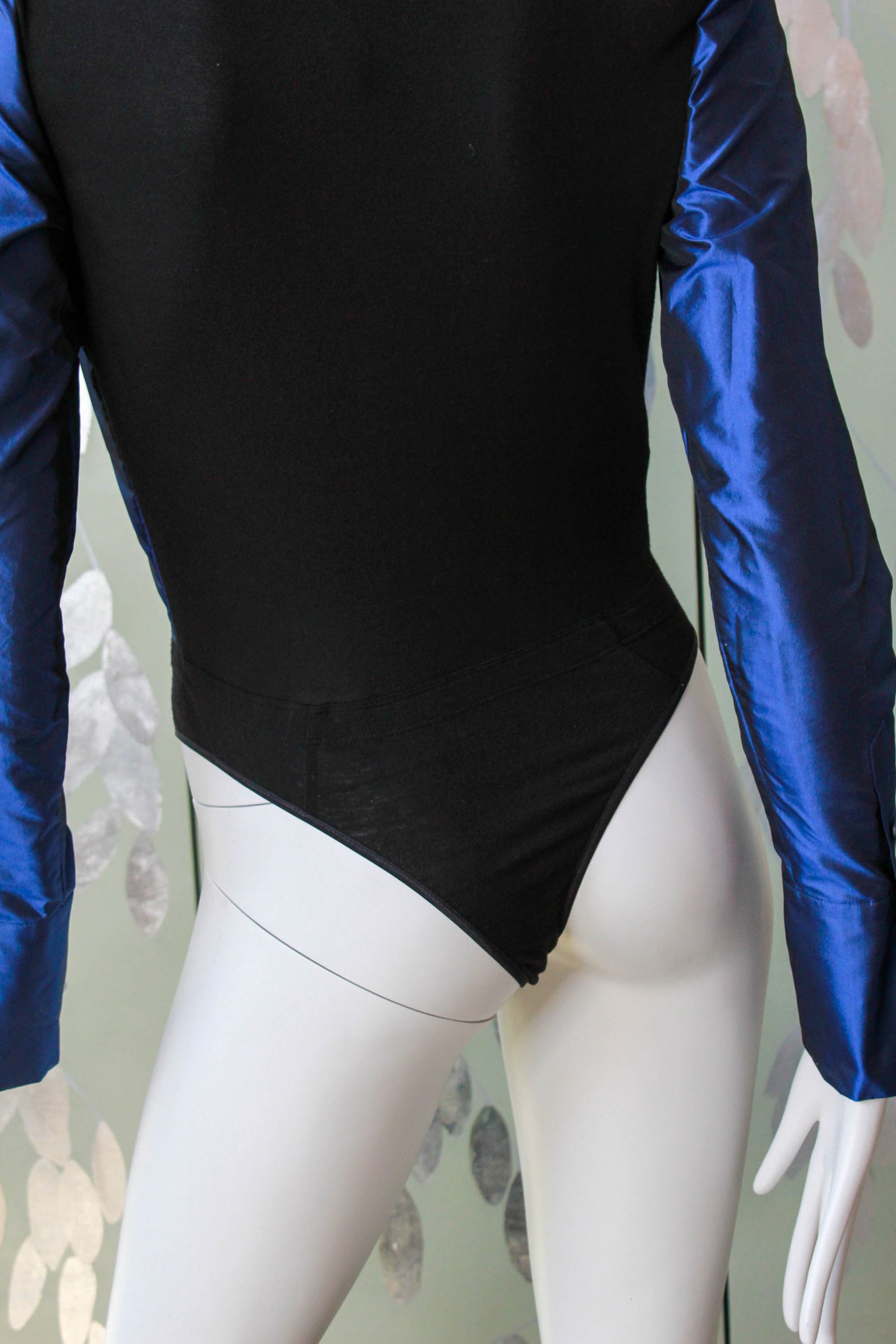 Donna Karan Blue Silk Iridescent Blouse-Bodysuit, Small