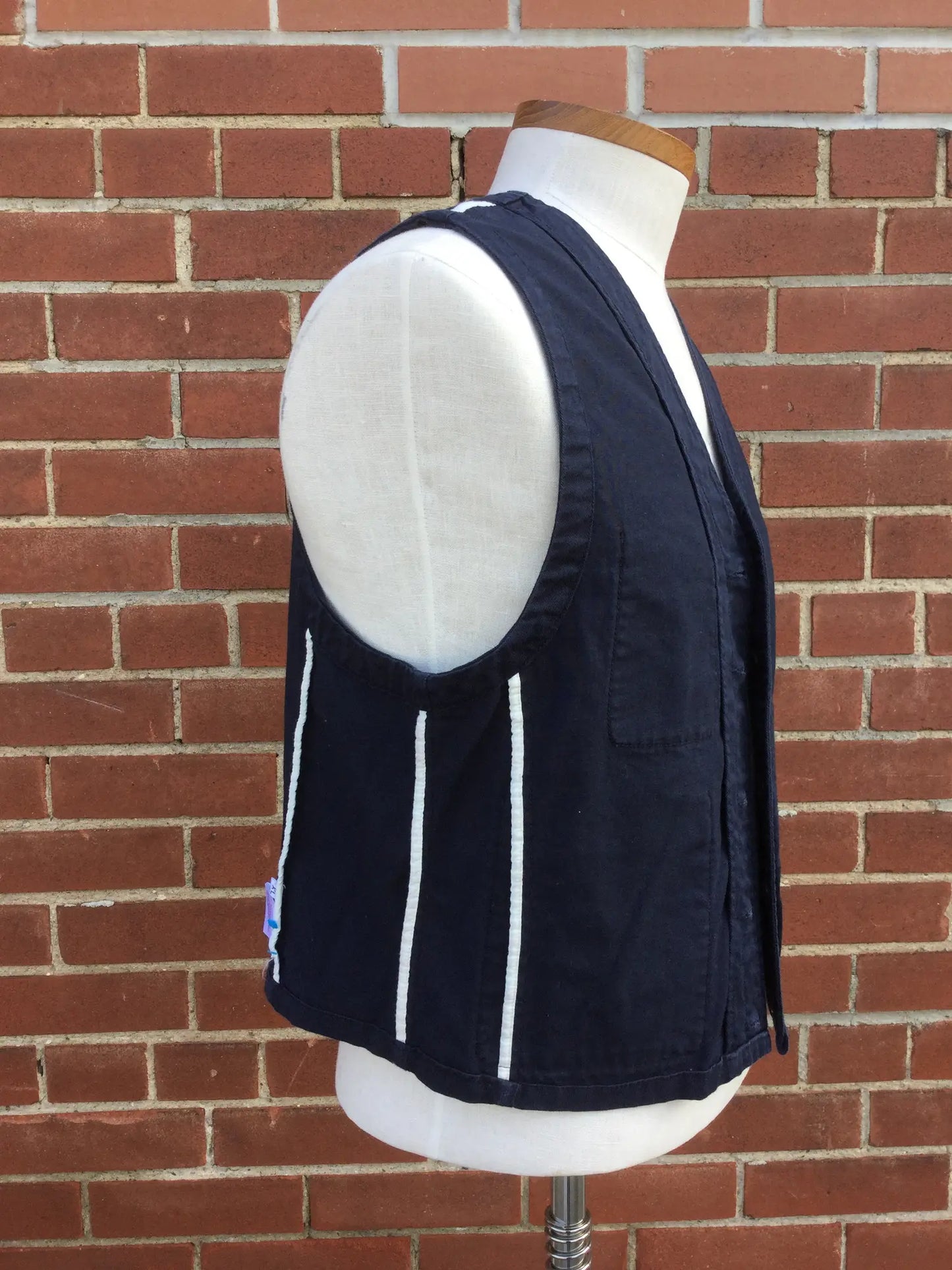 2010s Universal Works Navy Cotton Work Waistcoat (Cropped), Large 