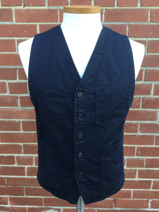 2010s Universal Works Navy Cotton Work Waistcoat, Large