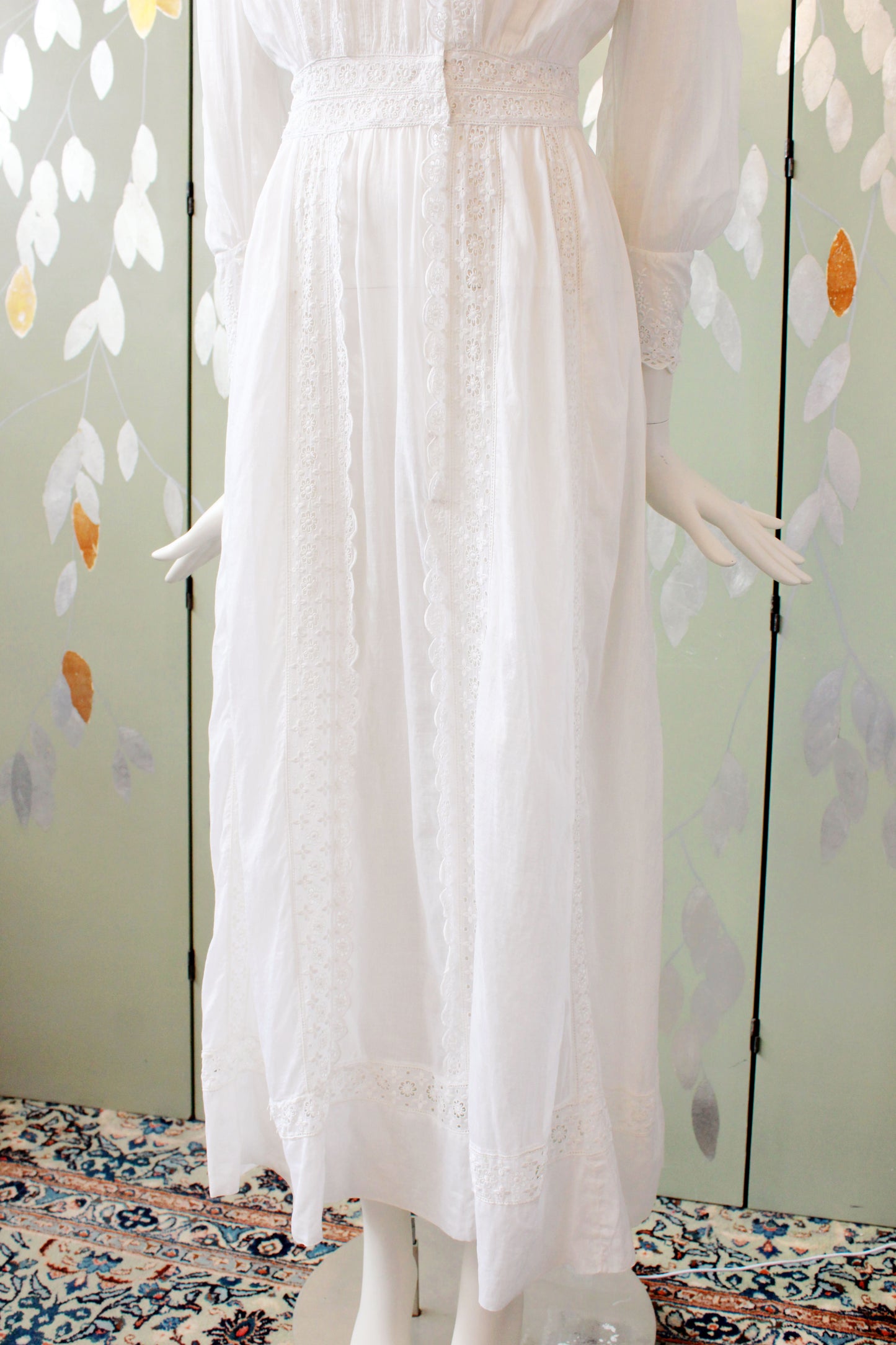 Antique Edwardian Cotton Day Dress, XS