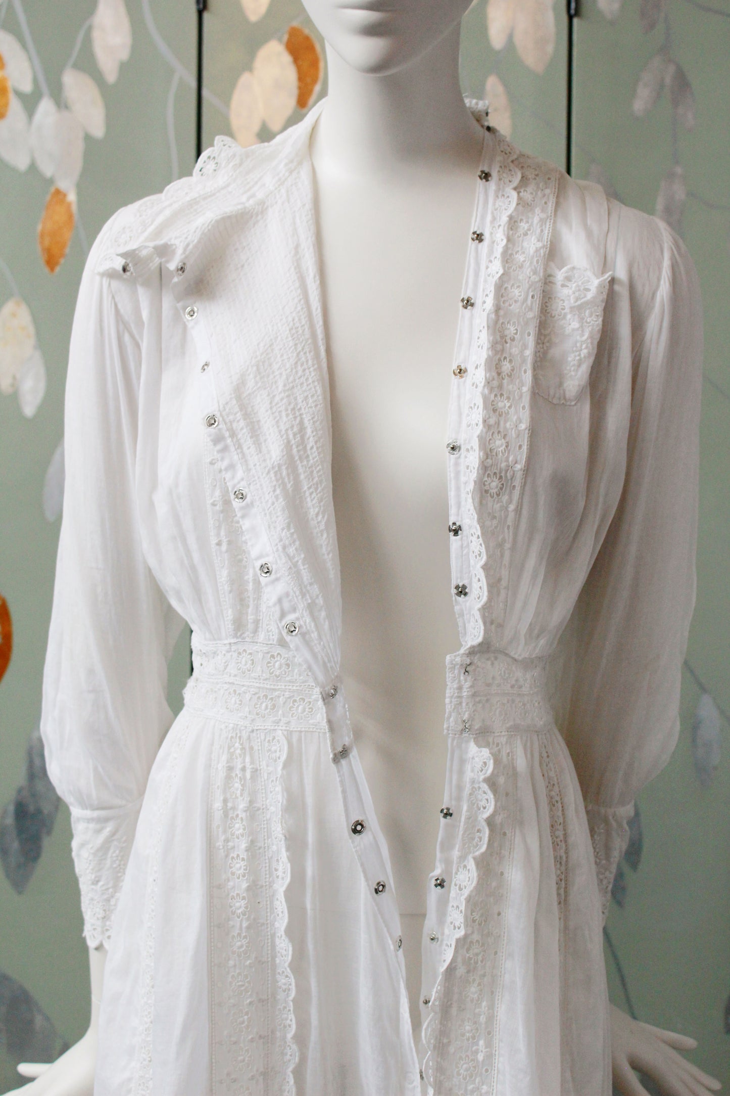Antique Edwardian Cotton Day Dress, XS