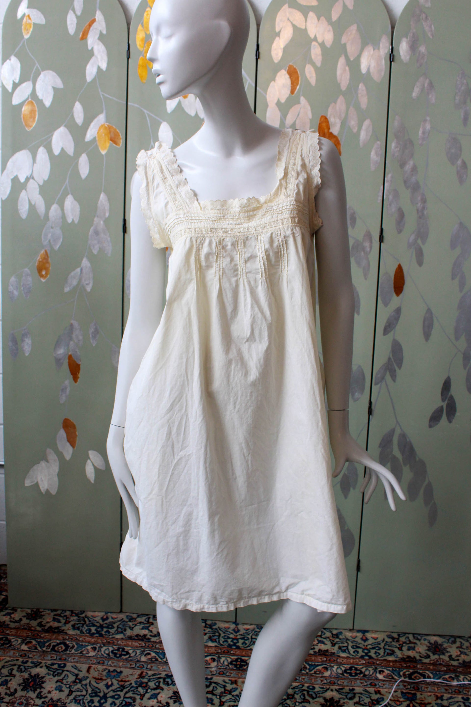 Antique White Cotton Nightgown with Circle Eyelet Trim, Large Antique White Cotton Nightgown with Circle Eyelet Trim, Large