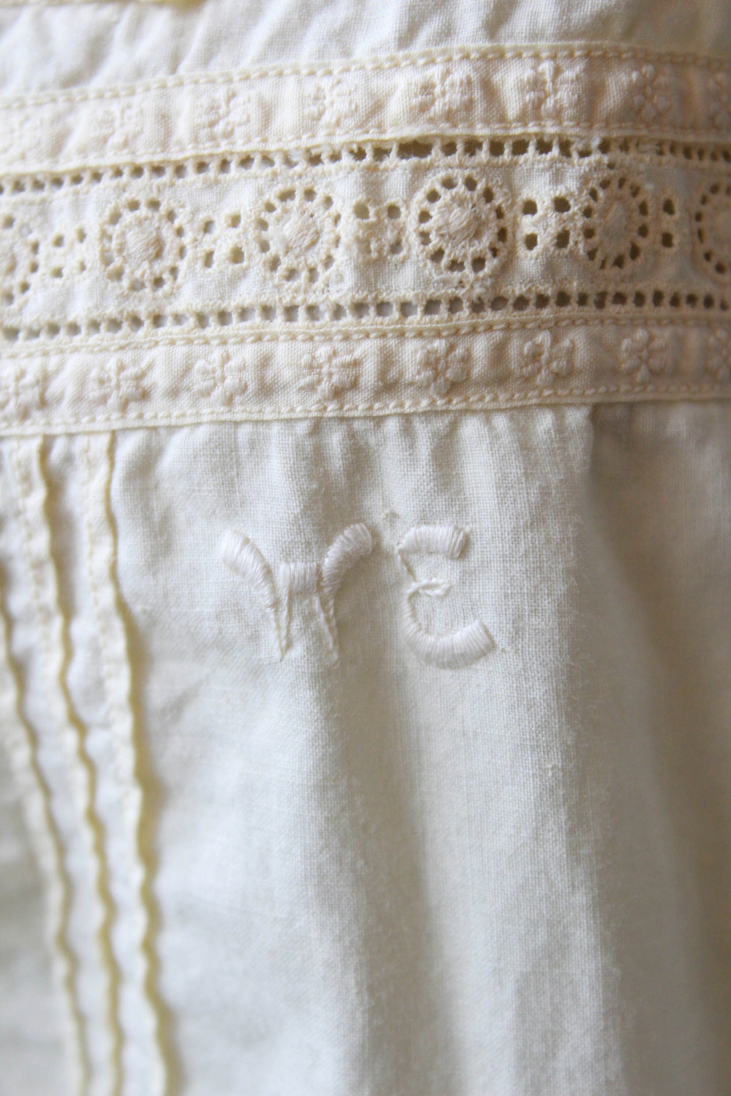 Antique White Cotton Nightgown with Circle Eyelet Trim, Large