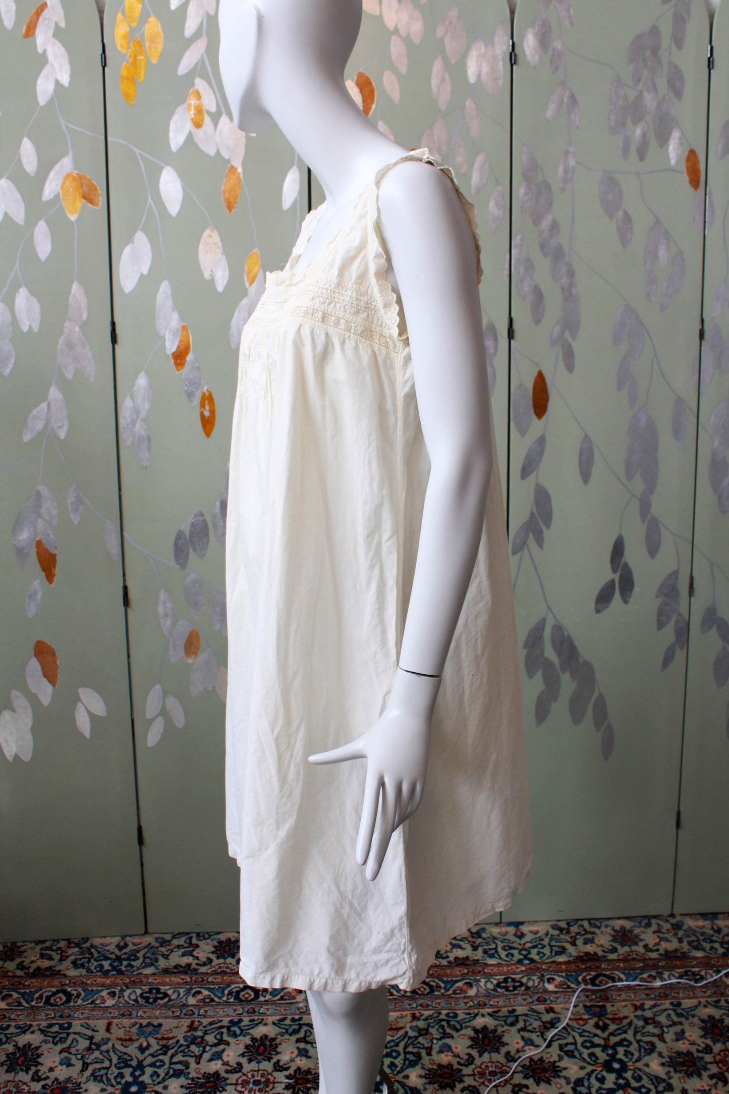 Antique White Cotton Nightgown with Circle Eyelet Trim, Large