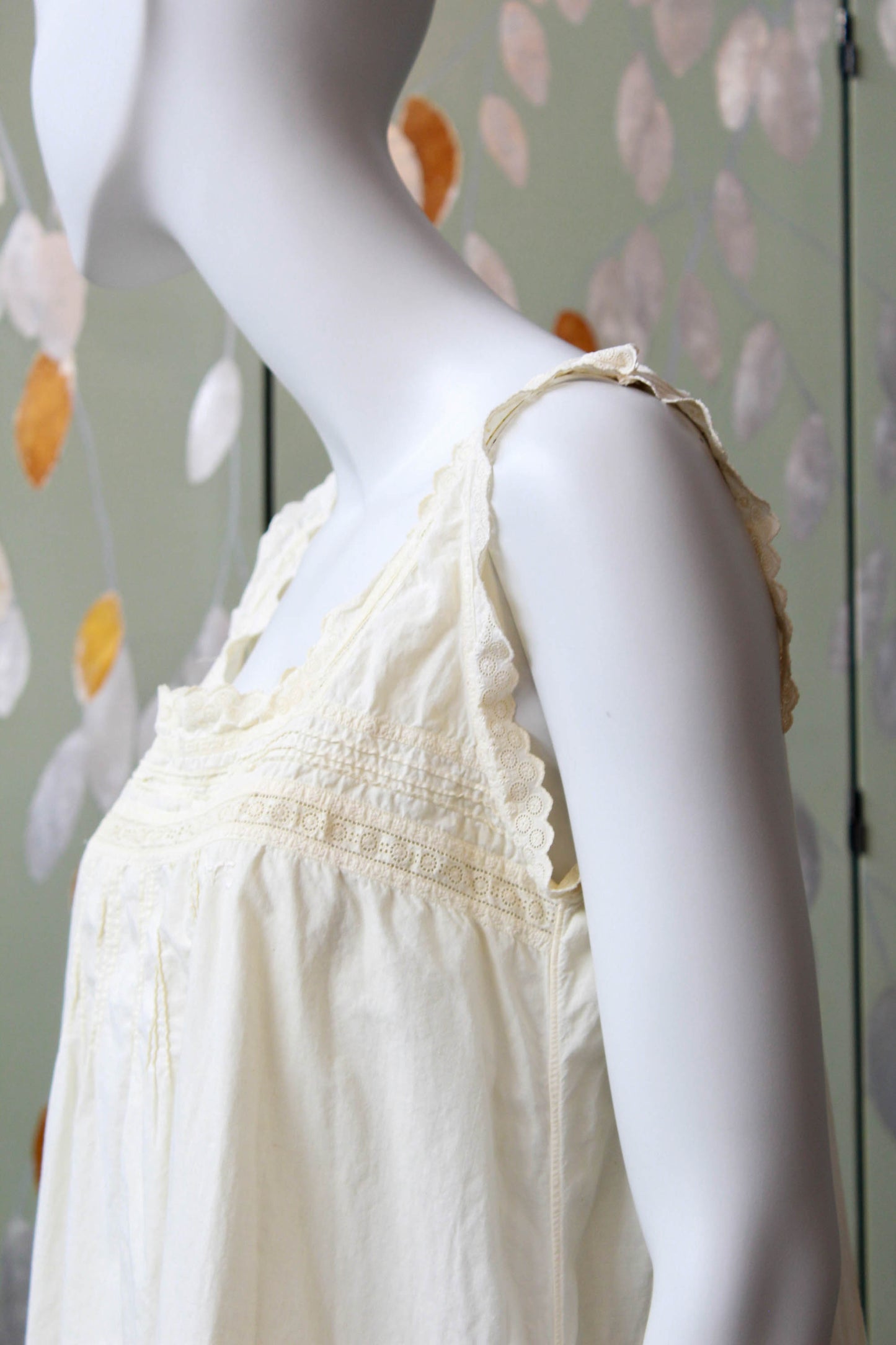 Antique White Cotton Nightgown with Circle Eyelet Trim, Large