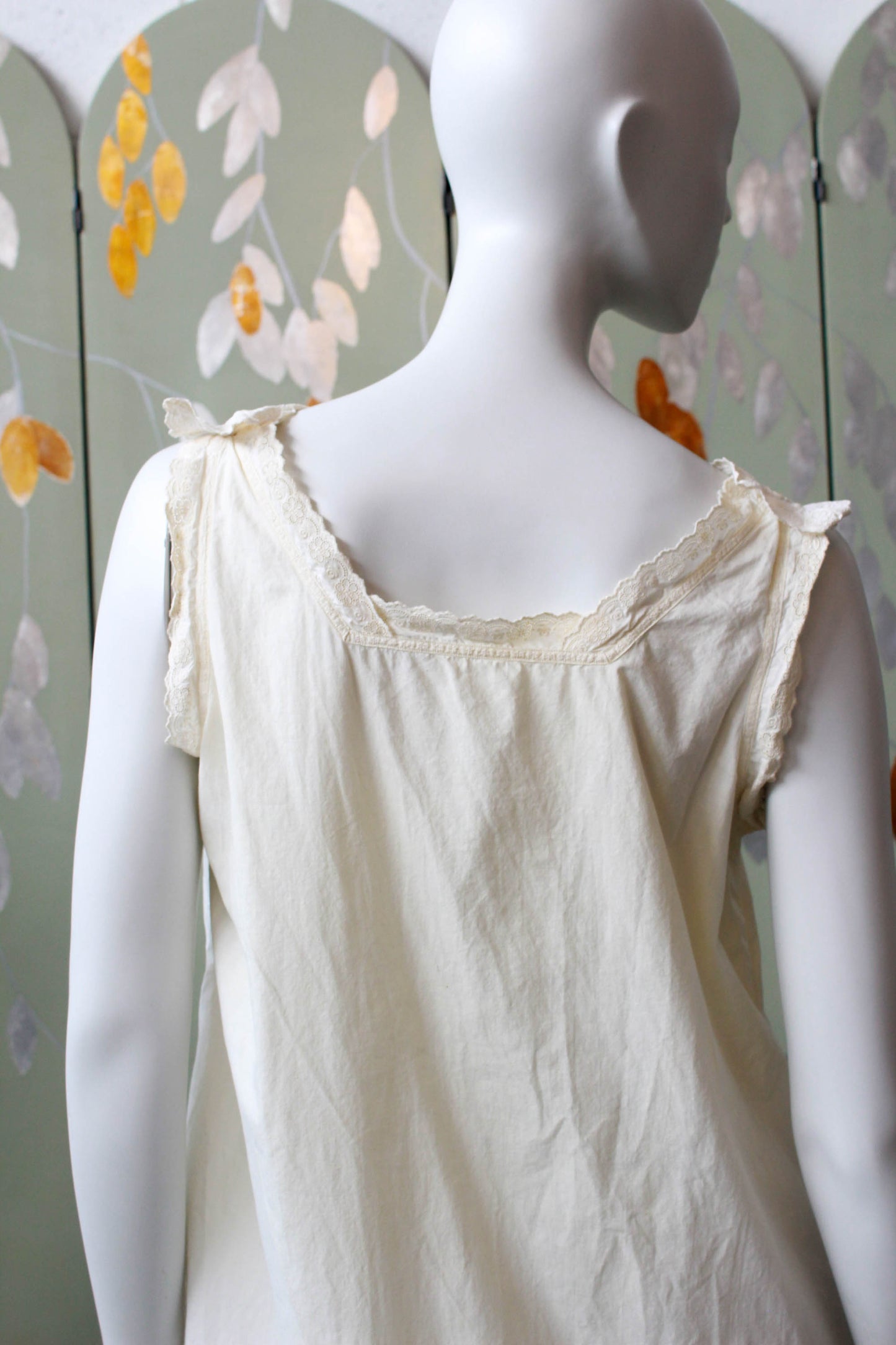 Antique White Cotton Nightgown with Daisy Eyelet Trim, Large