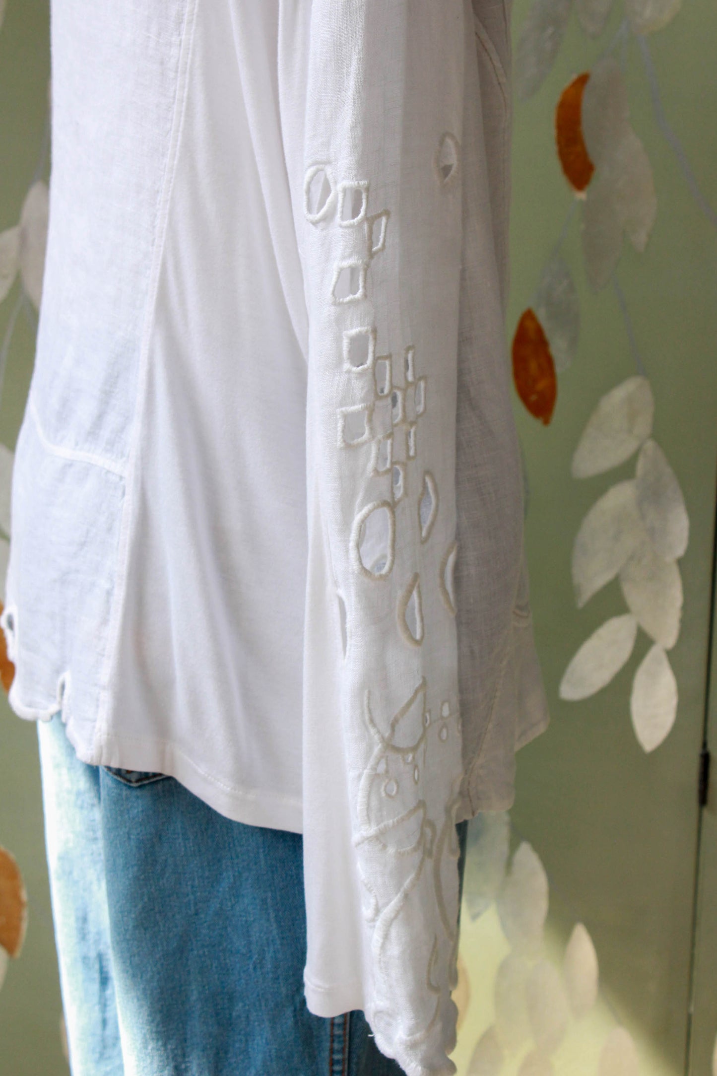 White Embroidered Italian Linen Blouse, Medium