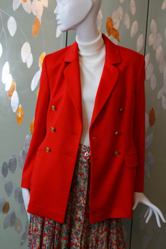 80s Bright Red Angora Wool Blazer, Small