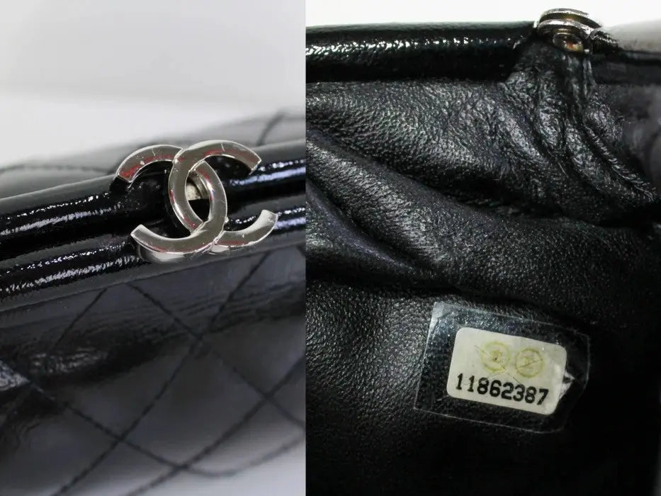 Vintage 2000s Chanel Mademoiselle Black Half Moon Quilted Leather Clutch