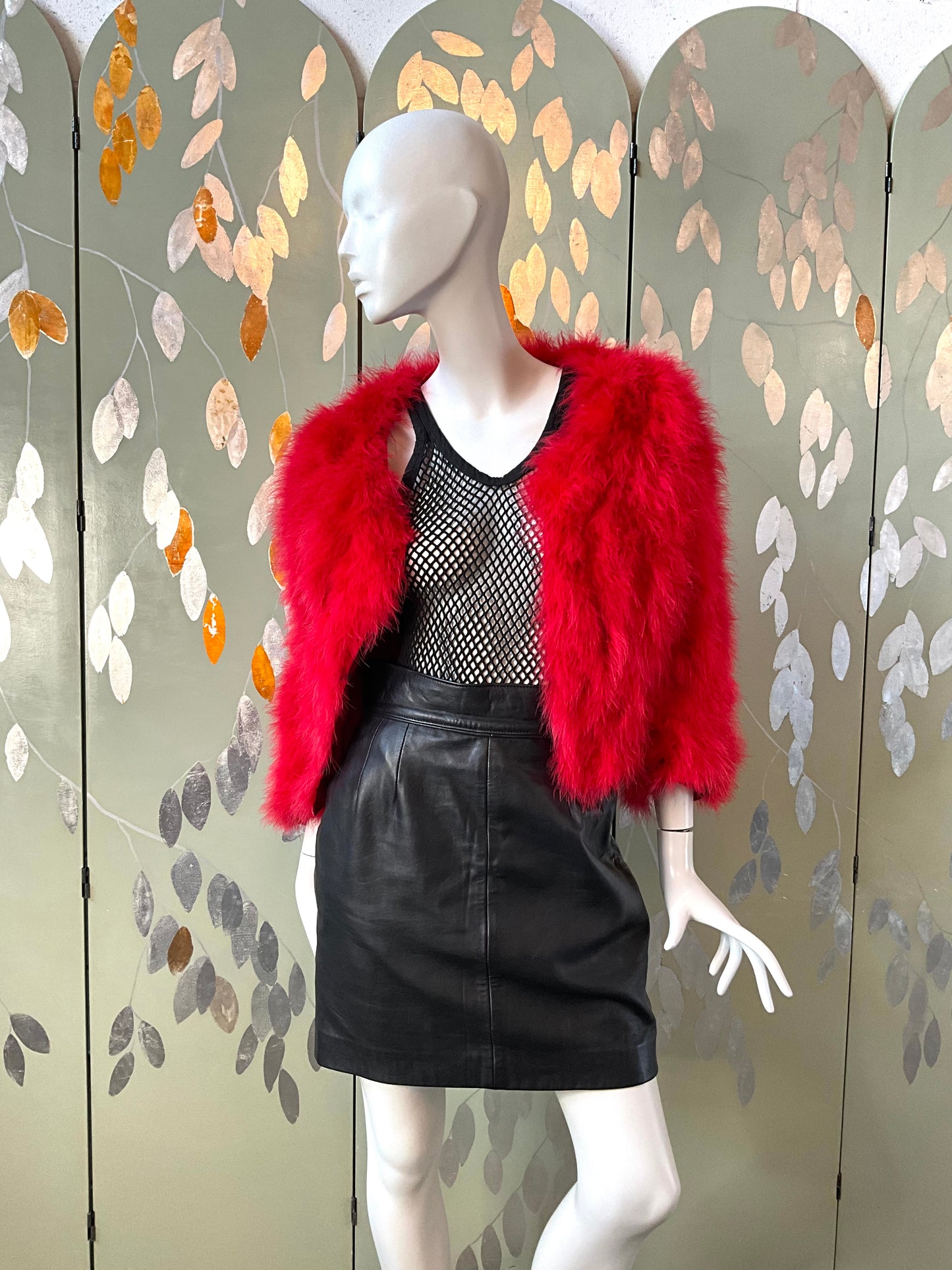 Veronique Young Red Marabou Feather Cropped Jacket, W Collection  