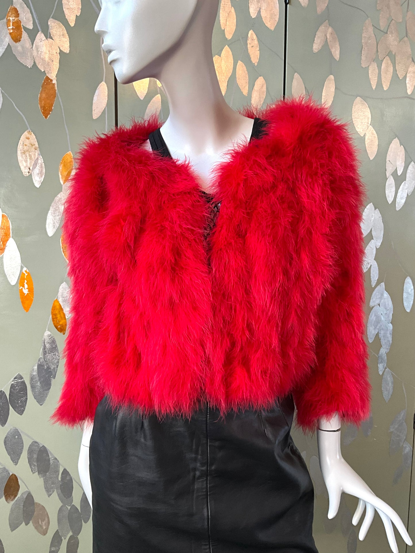 Veronique Young Red Marabou Feather Cropped Jacket, W Collection  