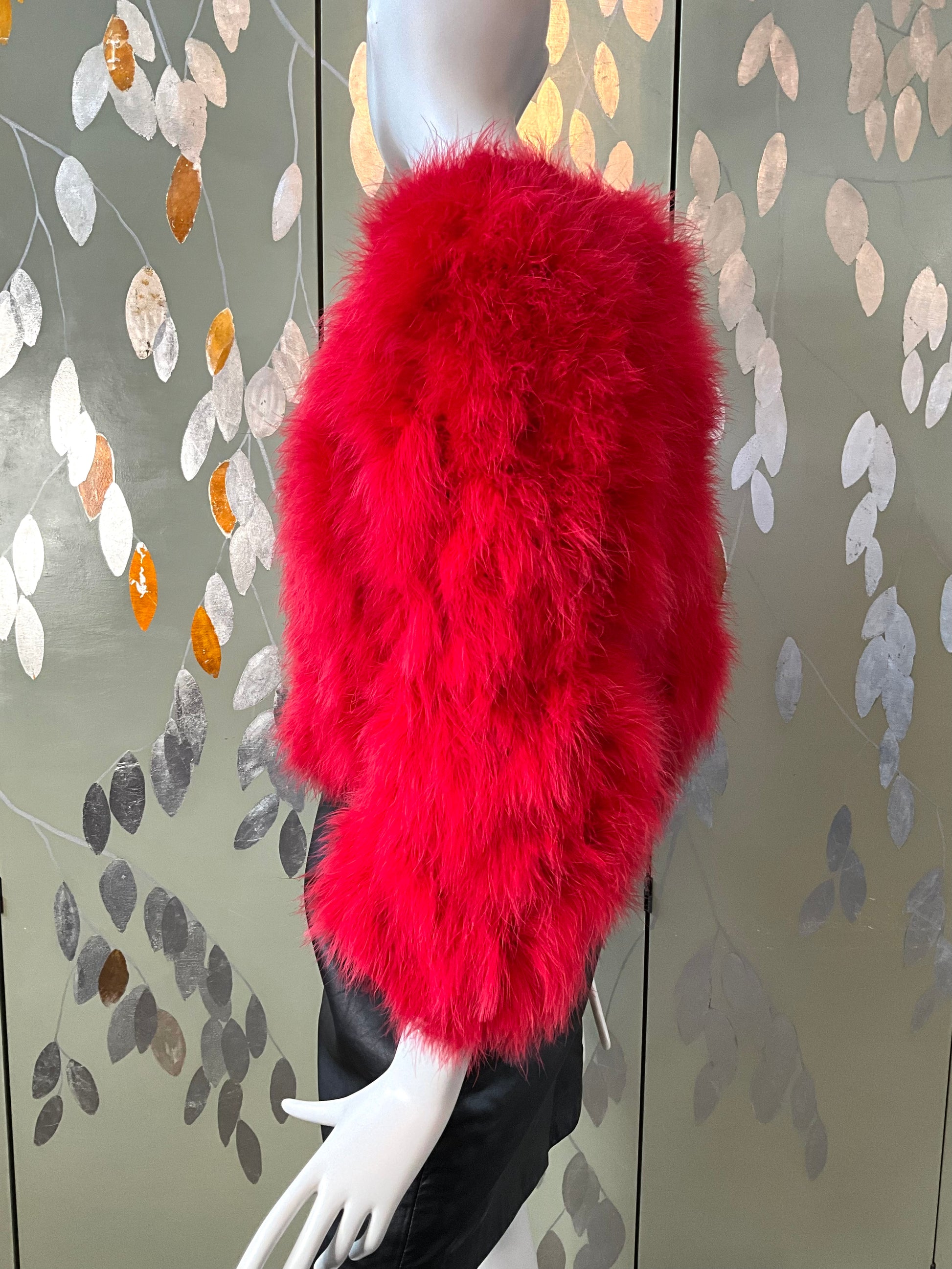 Veronique Young Red Marabou Feather Cropped Jacket, W Collection  