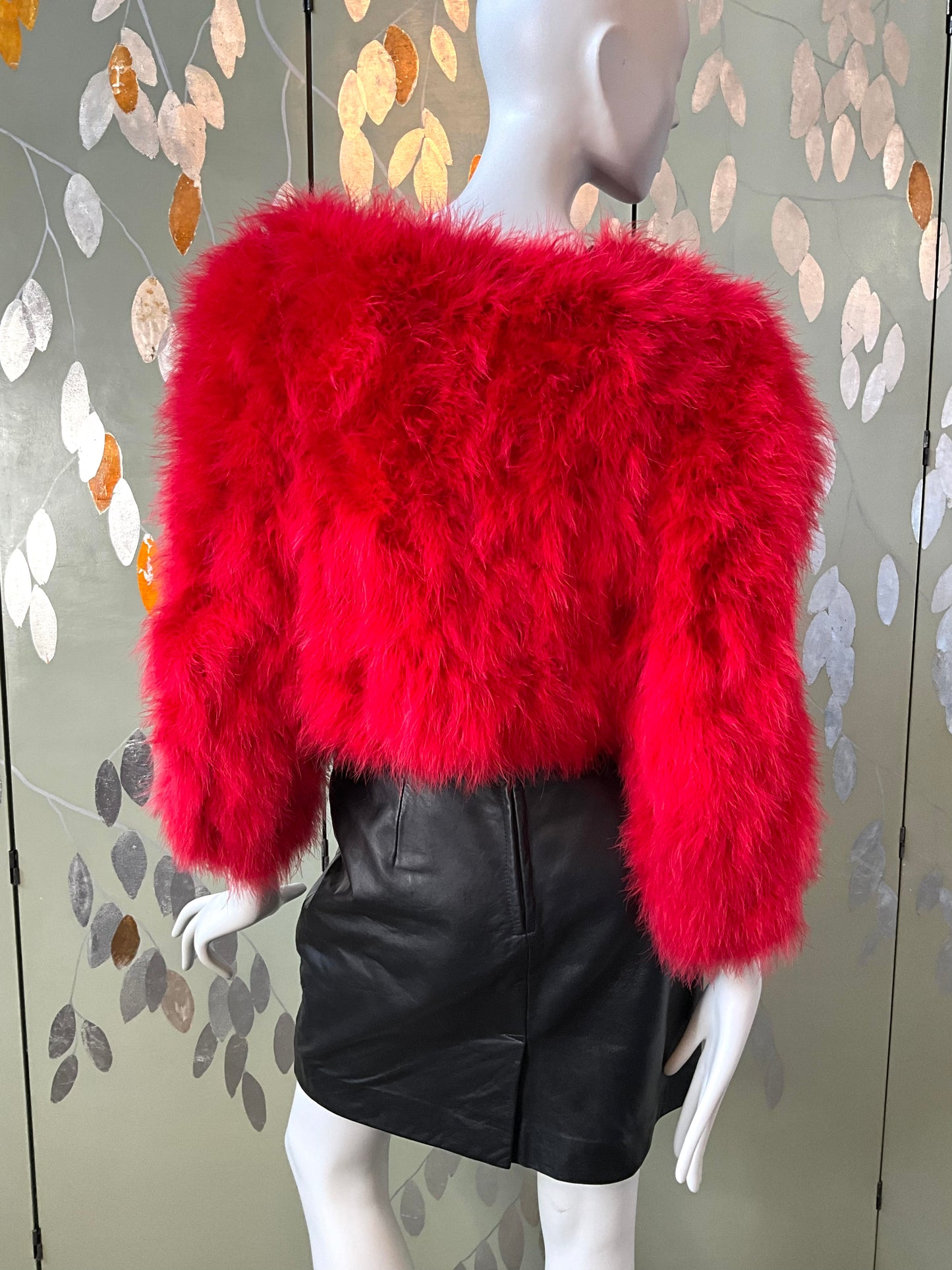 Veronique Young Red Marabou Feather Cropped Jacket, W Collection  