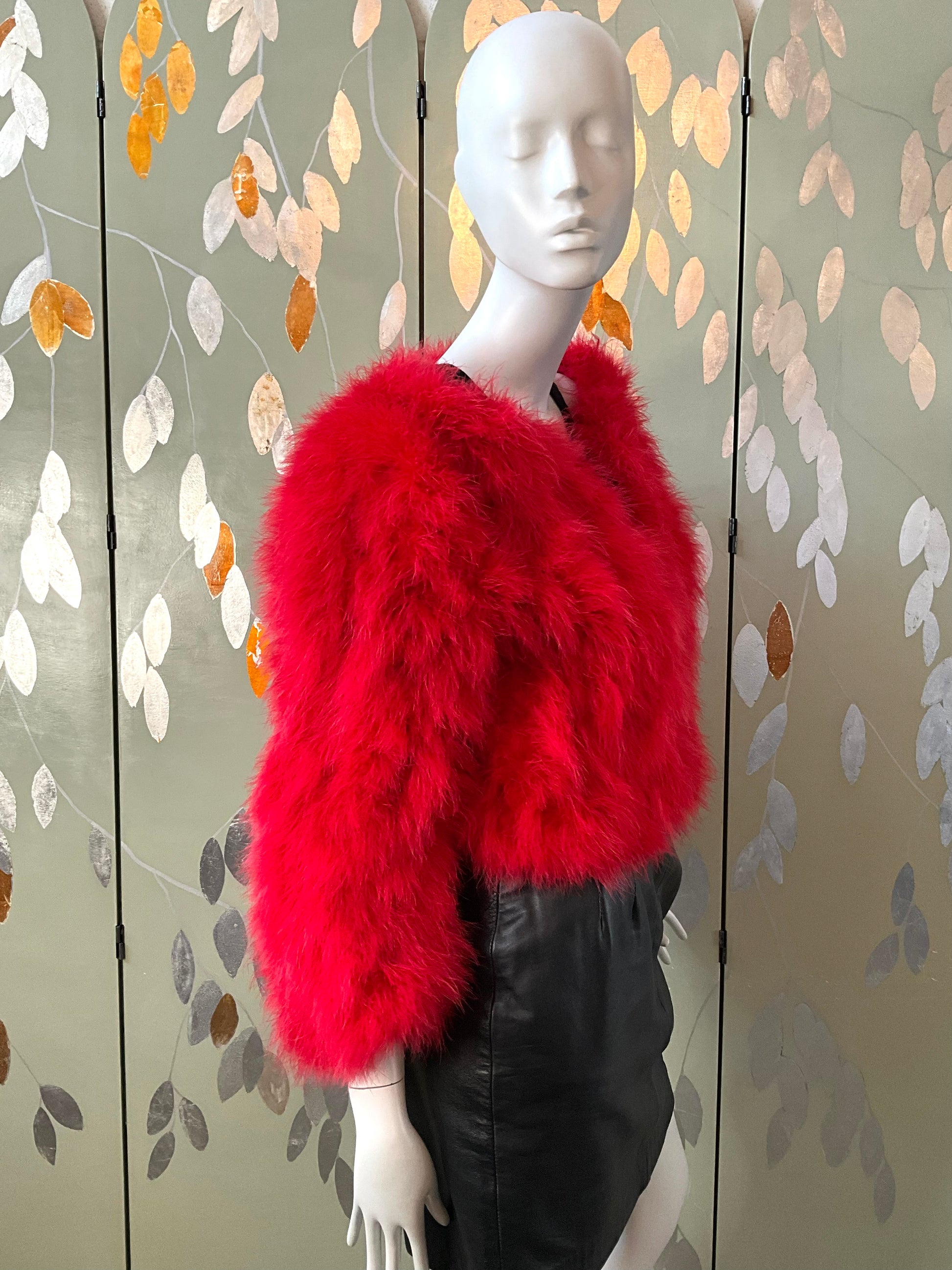 Veronique Young Red Marabou Feather Cropped Jacket, W Collection  