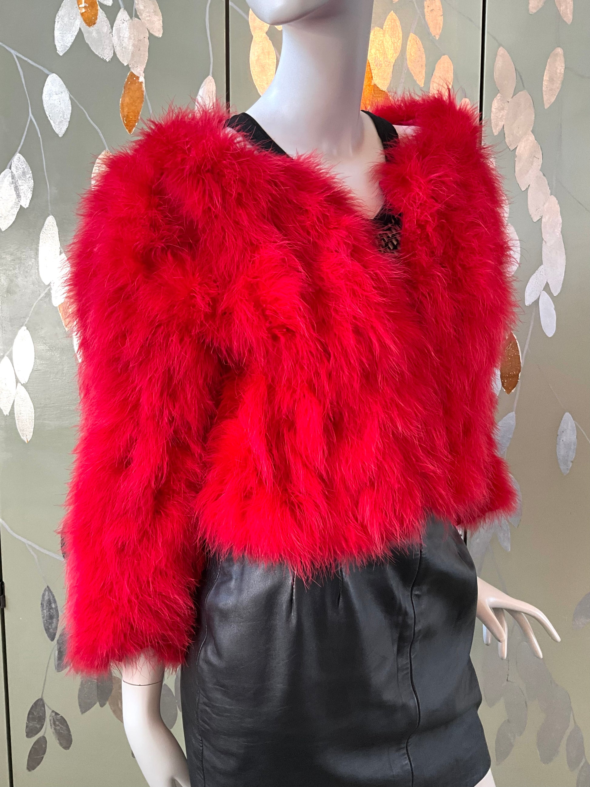 Veronique Young Red Marabou Feather Cropped Jacket, W Collection  