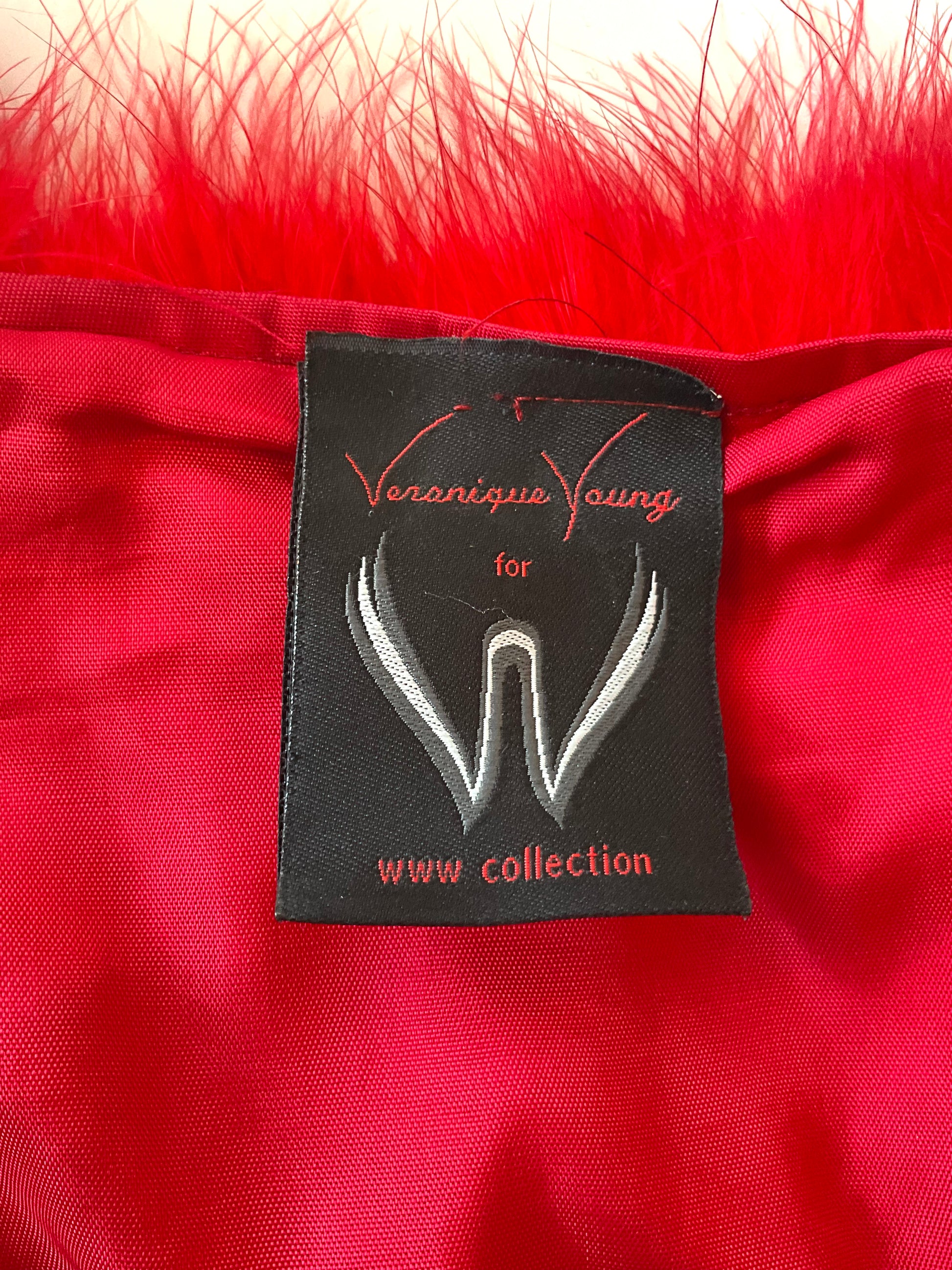 Veronique Young Red Marabou Feather Cropped Jacket, W Collection  