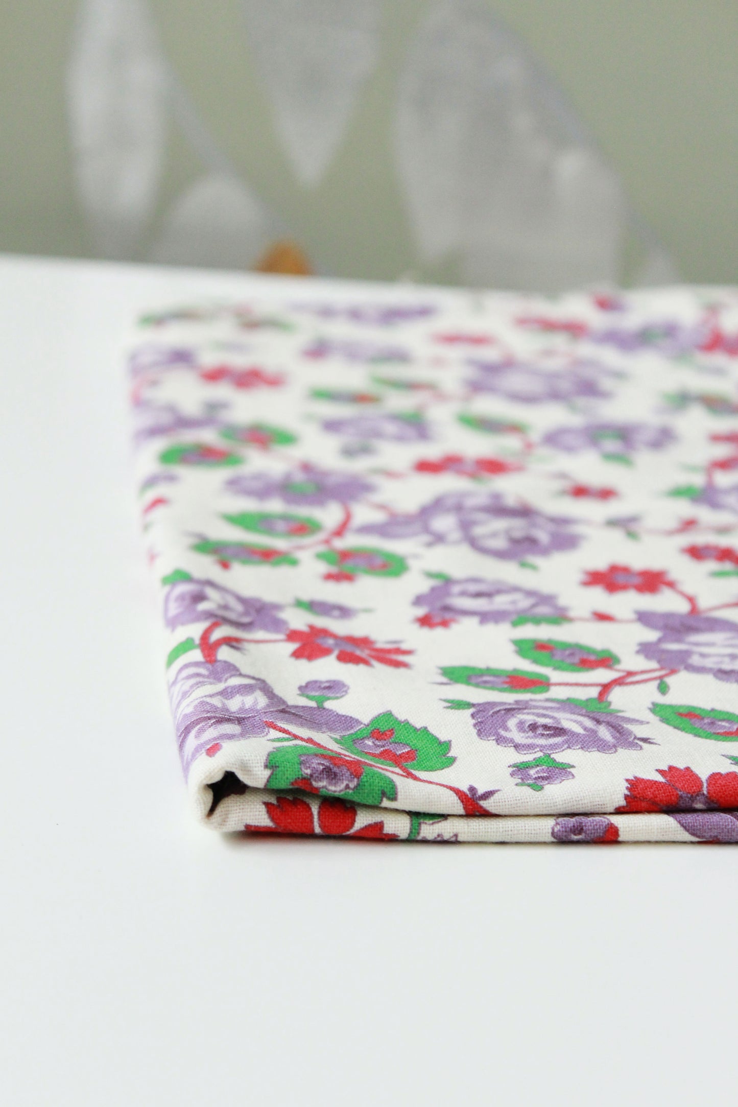 1940s Purple Flower Feedsack, Purple/Pink/Green Vintage Summer Fabric, 1940s Sewing/Quilting Fabric