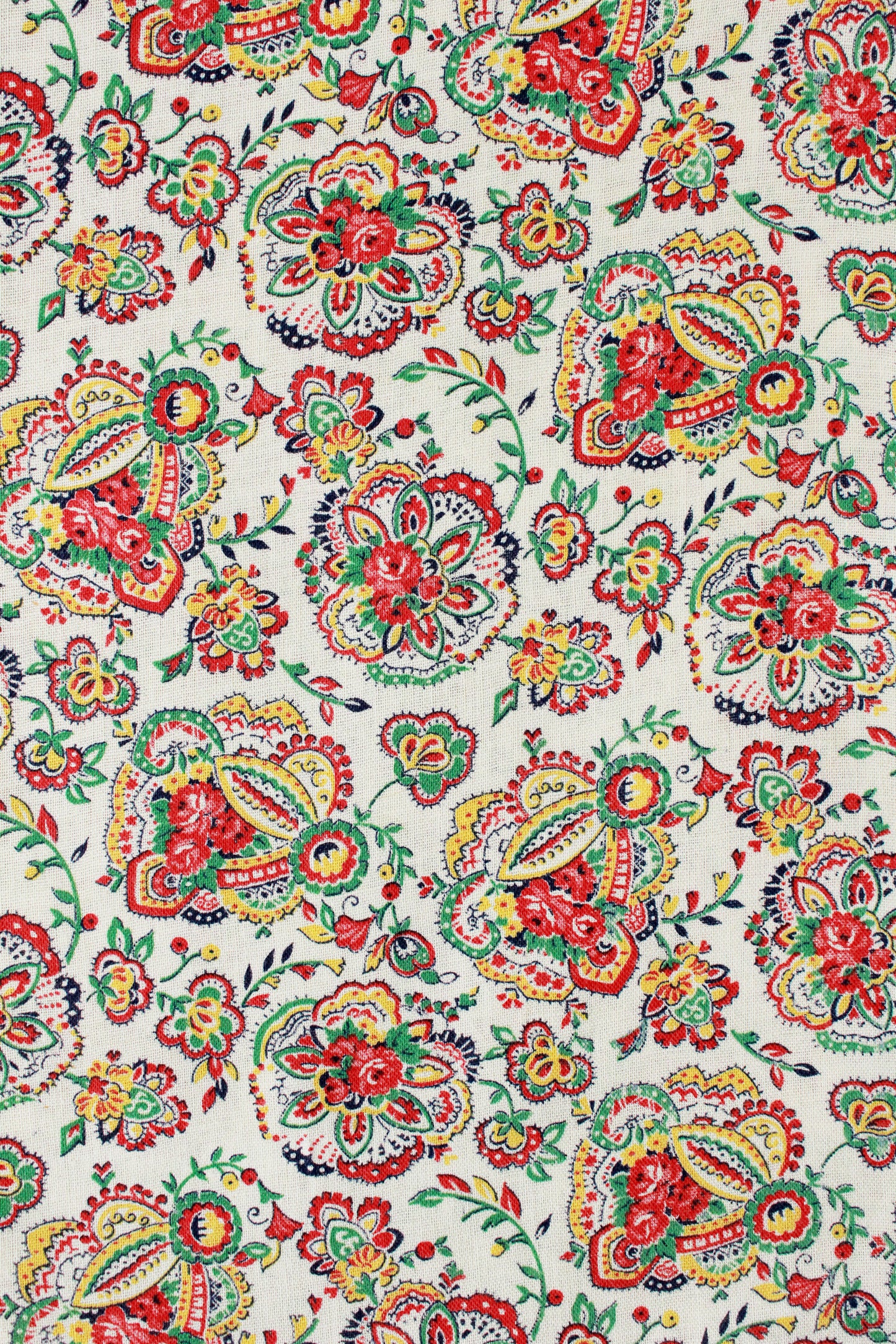 1940s Paisley Feedsack, Vintage Summer Fabric, Red/Yellow/Green, 1940s Summer Sewing/Quilting