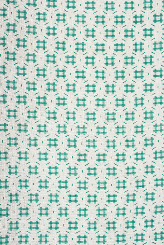 Vintage 1940s Feedsack, Green and Cream Square Check Pattern, Vintage Summer Cotton Fabric