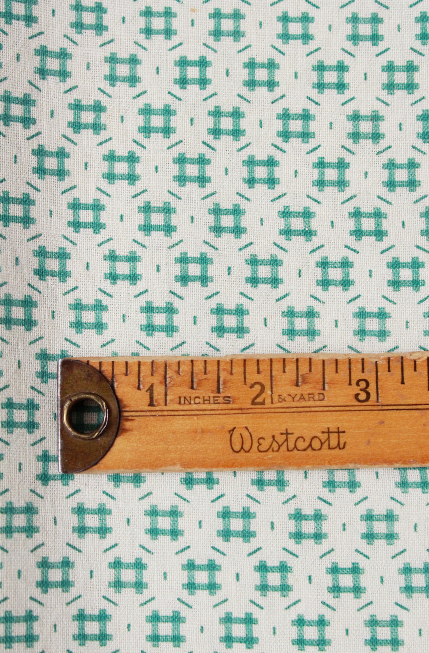 Vintage 1940s Feedsack, Green and Cream Square Check Pattern, Vintage Summer Cotton Fabric