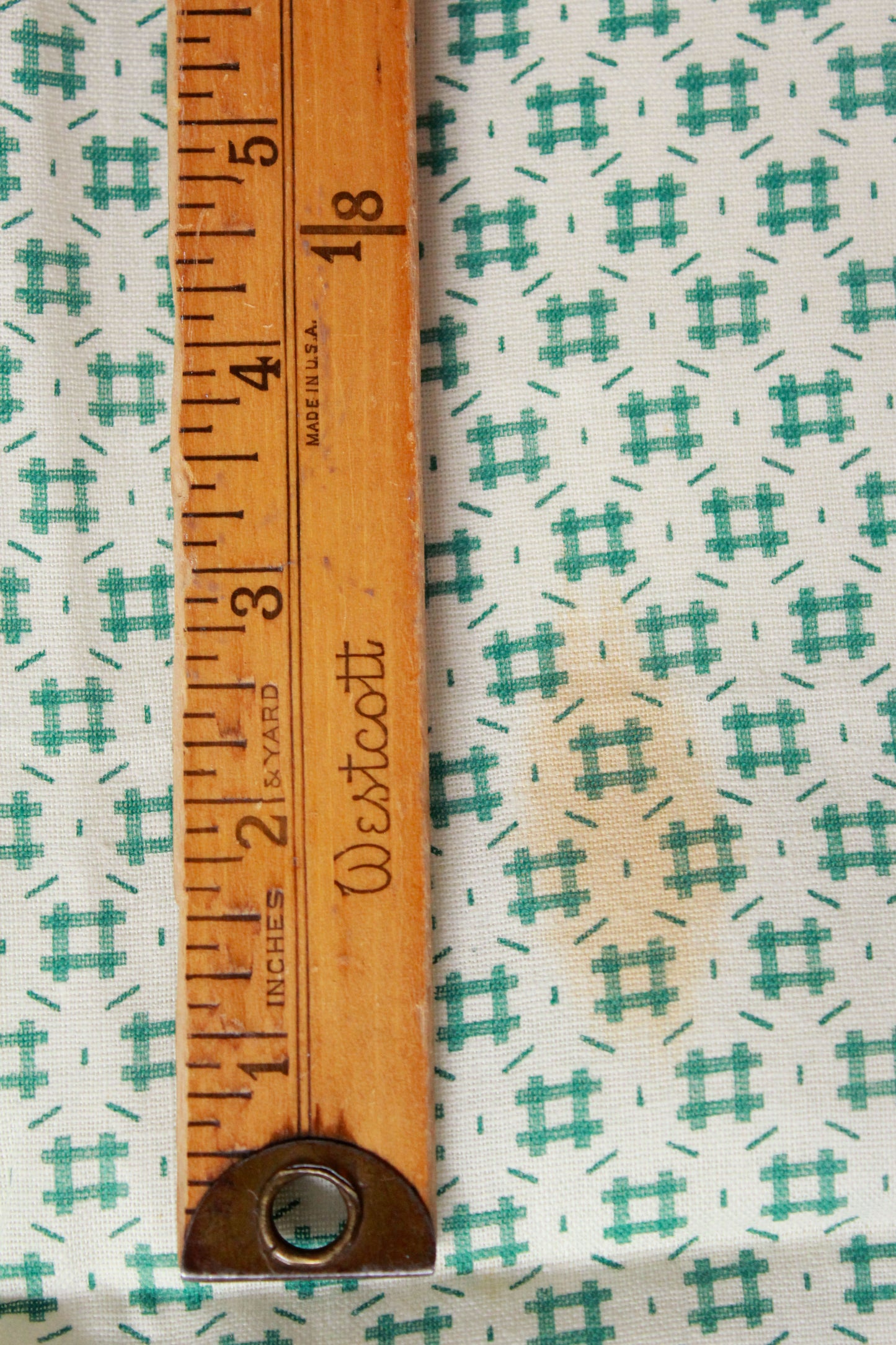 Vintage 1940s Feedsack, Green and Cream Square Check Pattern, Vintage Summer Cotton Fabric