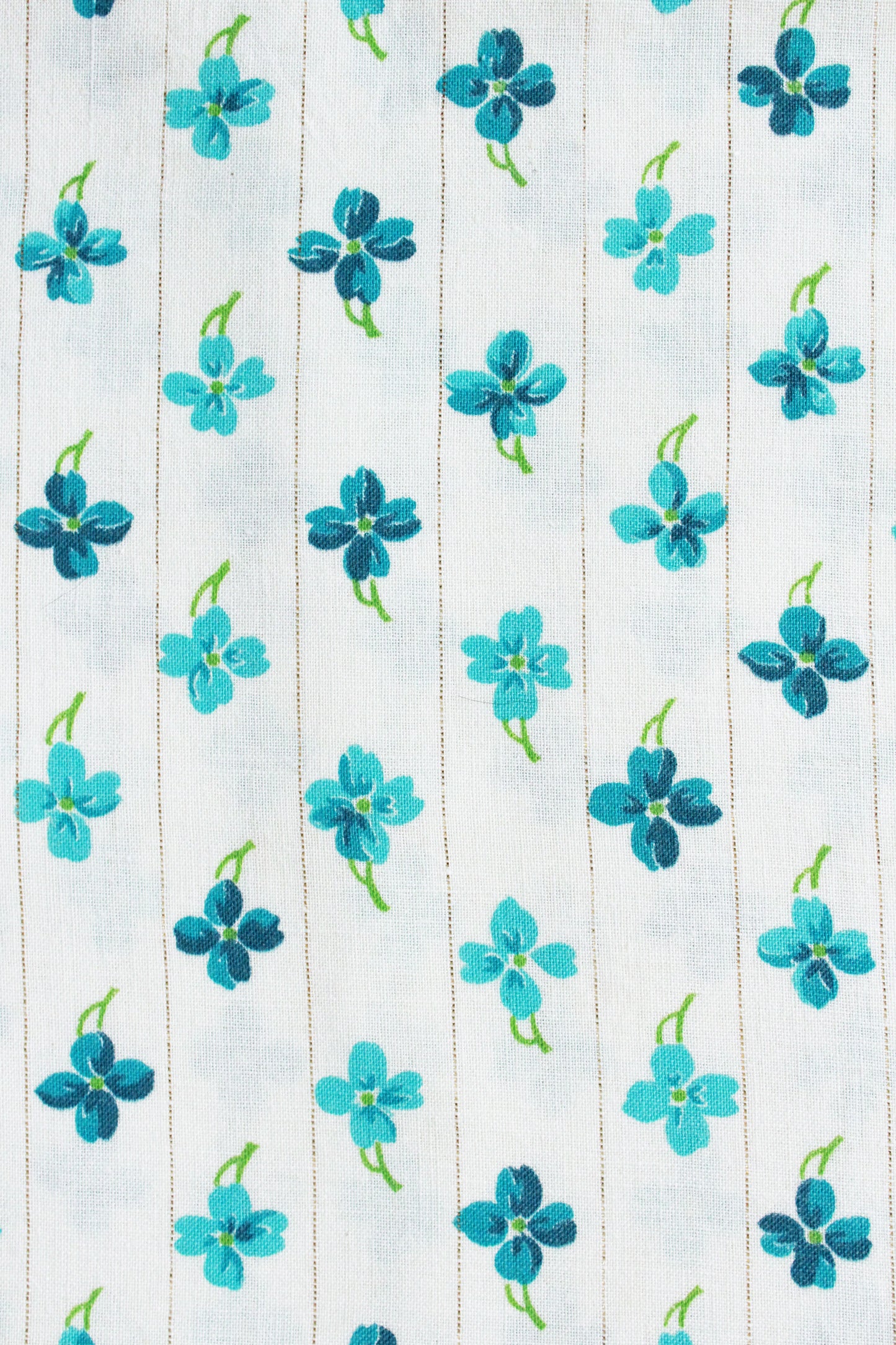 1950s Vintage Floral Feedsack, With Blue flowers and Gold Pinstripe, Vintage Summer Fabric