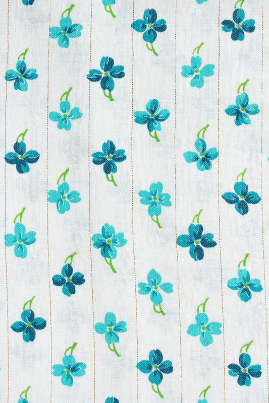 1950s Vintage Floral Feedsack, With Blue flowers and Gold Pinstripe, Vintage Summer Fabric