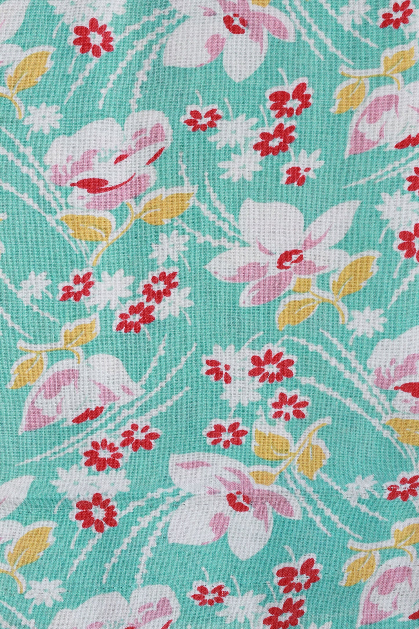 1940s Teal Feedsack, Summer Floral Print, Pink/Yellow/Teal, Vintage Summer Fabric