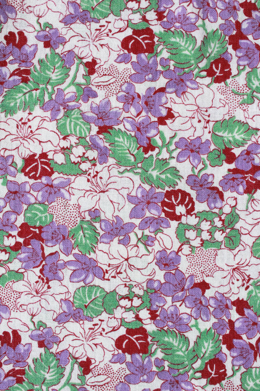 1940s Flower Feedsack with Purple/Green/White Flowers, 1940s Vintage Summer fabric