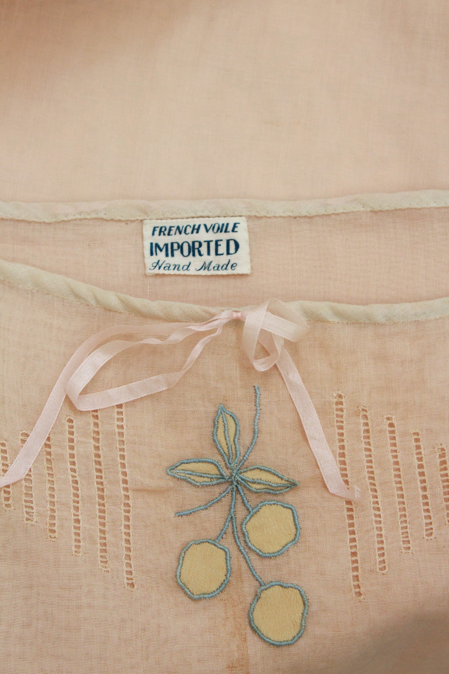 1920s Cotton Step In with Fruit Applique, French Voile