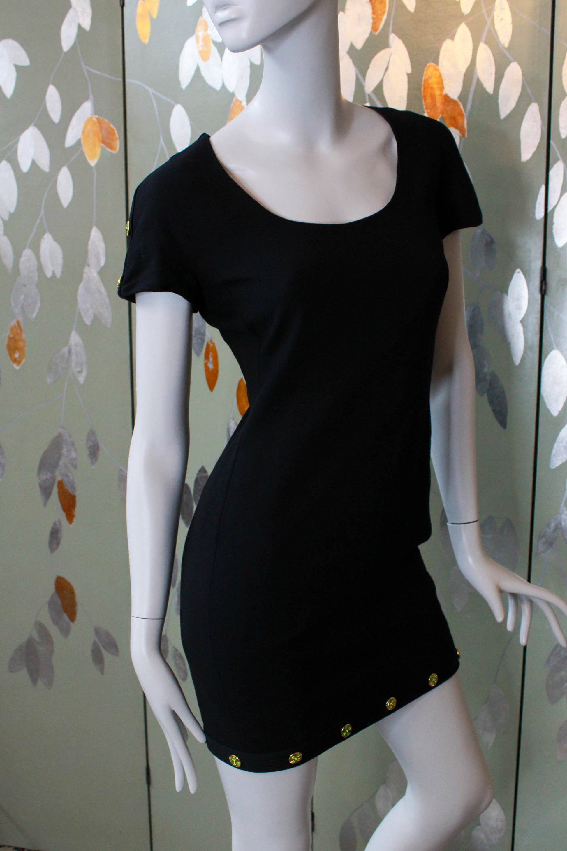 Gianni Versace Black Dress with Medallion Details, Small Ian Drummond Vintage Gianni Versace Black Dress with Medallion Details, Small Ian Drummond Vintage