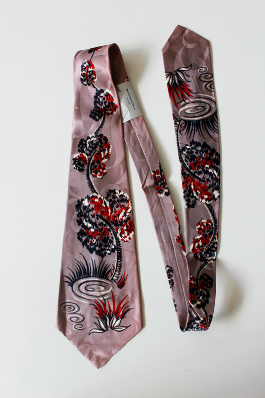 1940s tree print rayon necktie wide tongue beau brummell vintage necktie  bold look