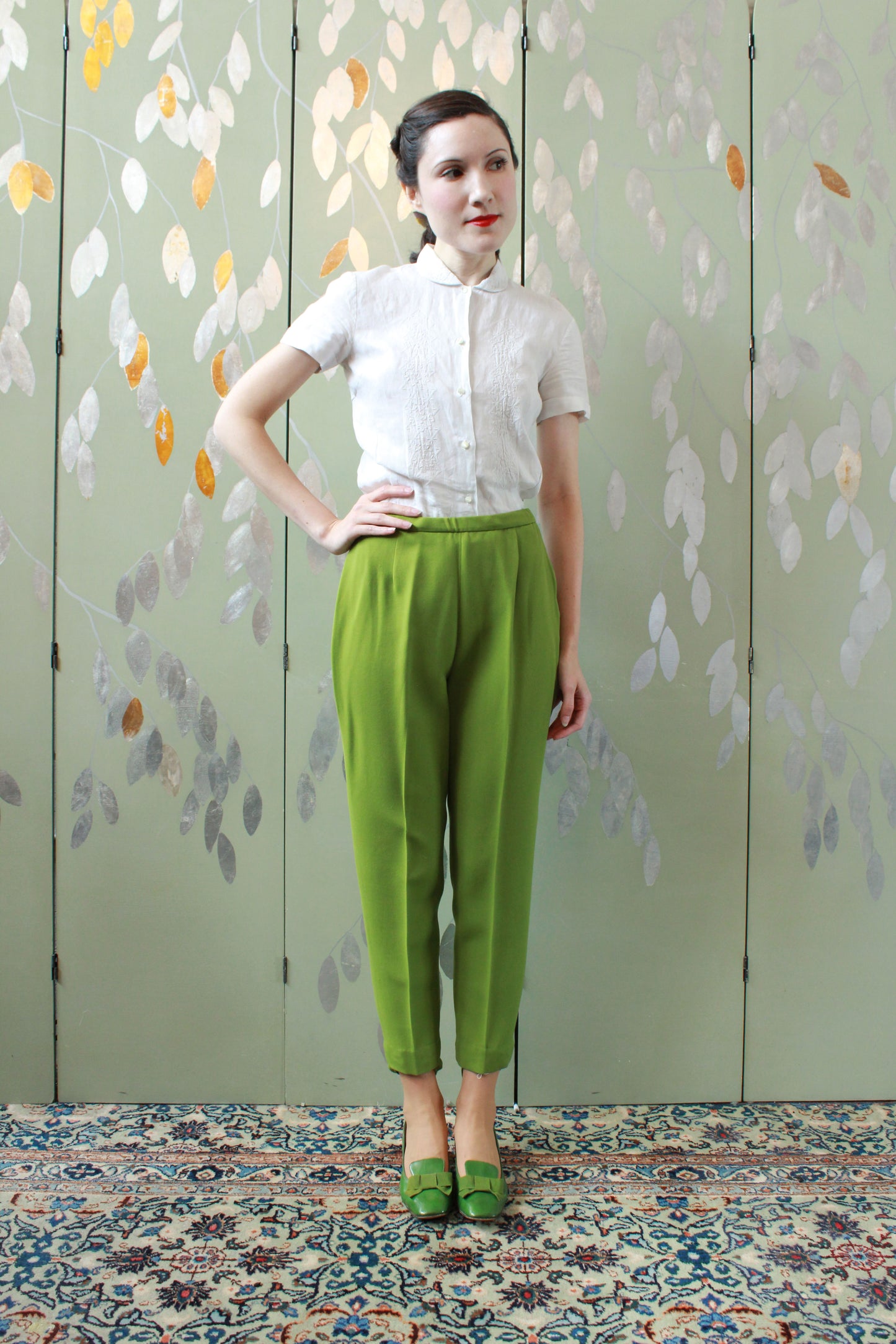 Vintage 1960s Green Pants With Bootstraps, XS 25W Petite