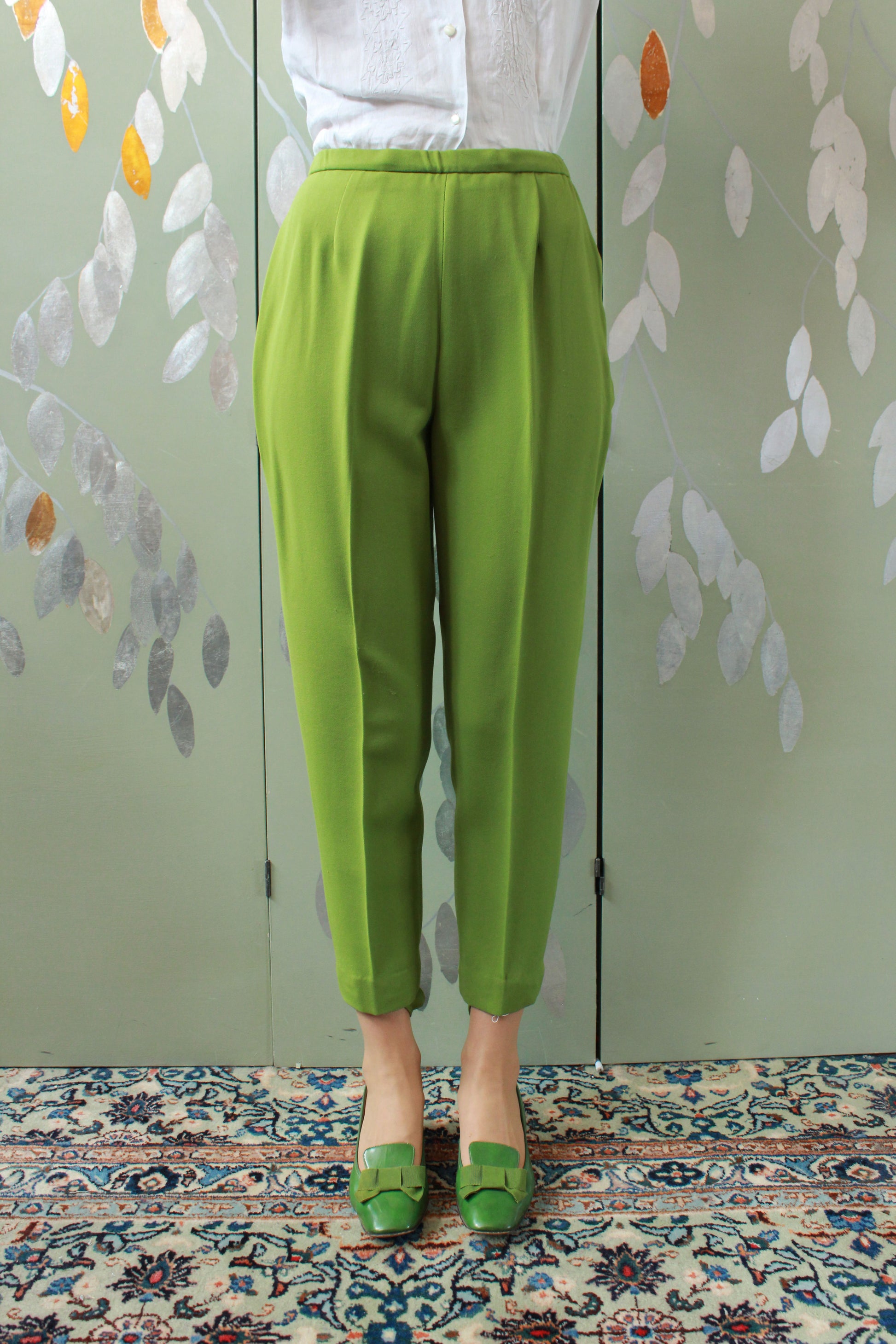 Vintage 1960s Green Pants With Bootstraps, XS 25W Petite