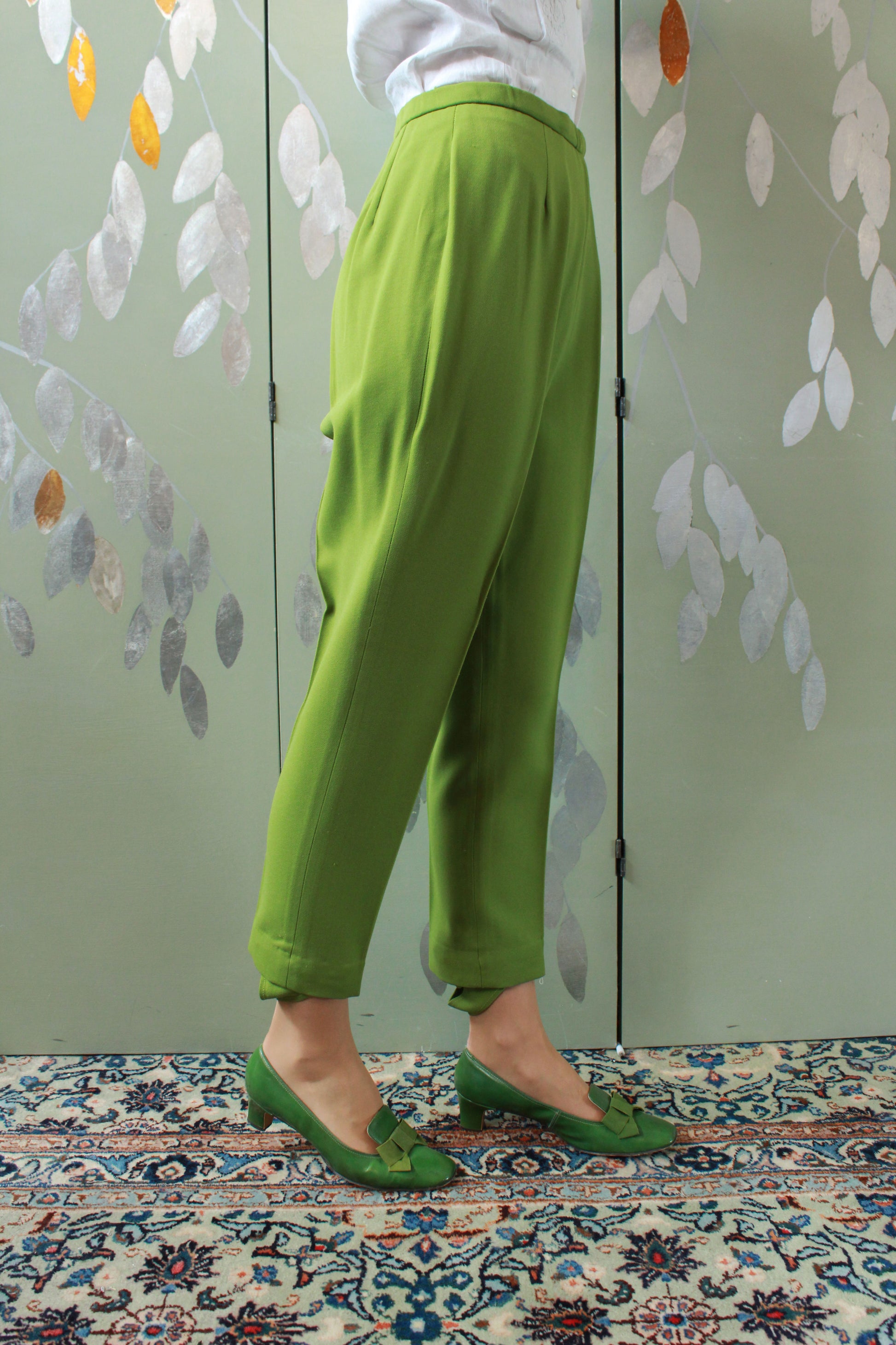 Vintage 1960s Green Pants With Bootstraps, XS 25W Petite