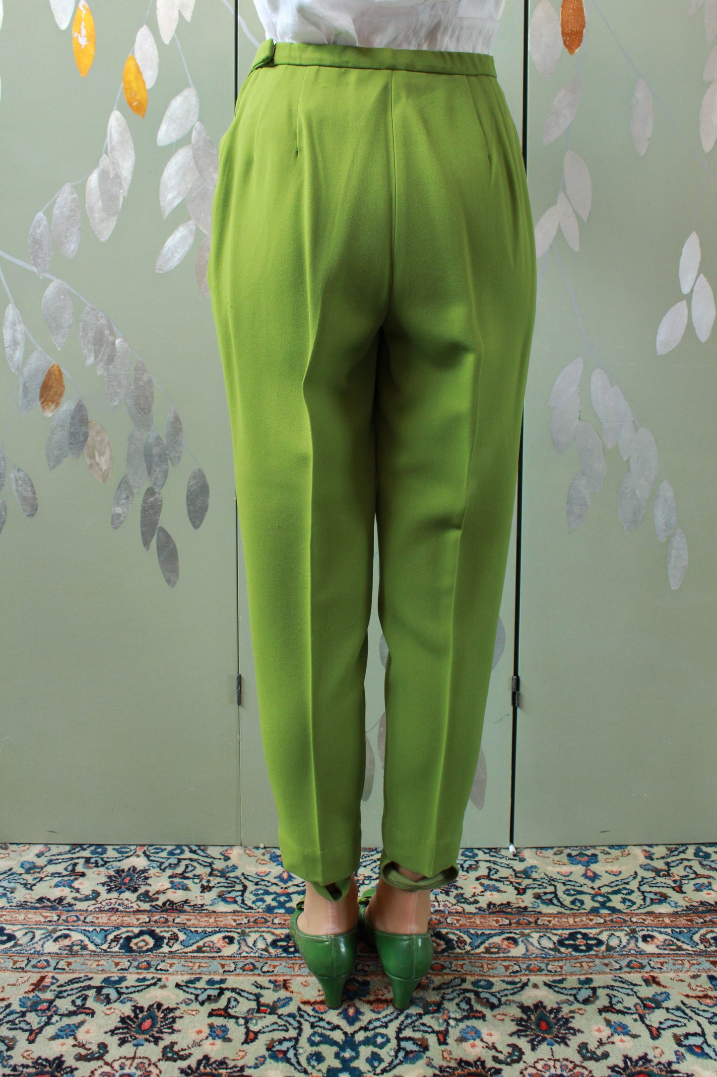 Vintage 1960s Green Pants With Bootstraps, XS 25W Petite