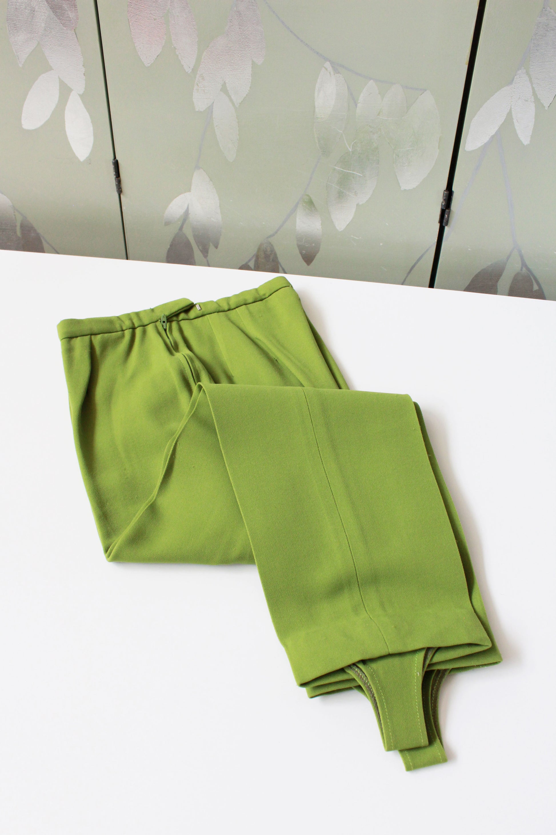 Vintage 1960s Green Pants With Bootstraps, XS 25W Petite