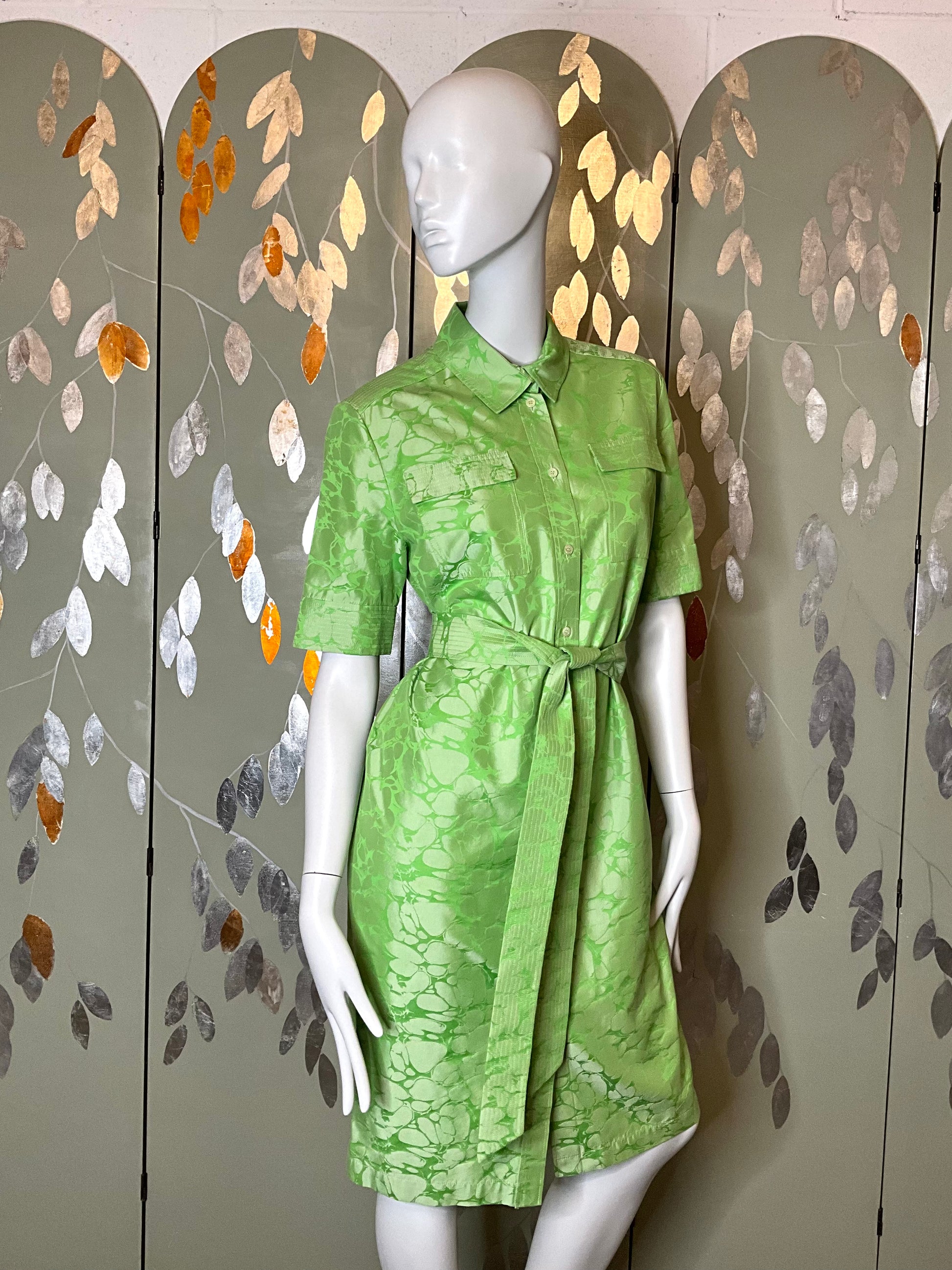 vintage safari dress Vintage 90s/00s Green Féraud Short Sleeve Safari Shirt Dress with Belt – Ian Drummond Vintage